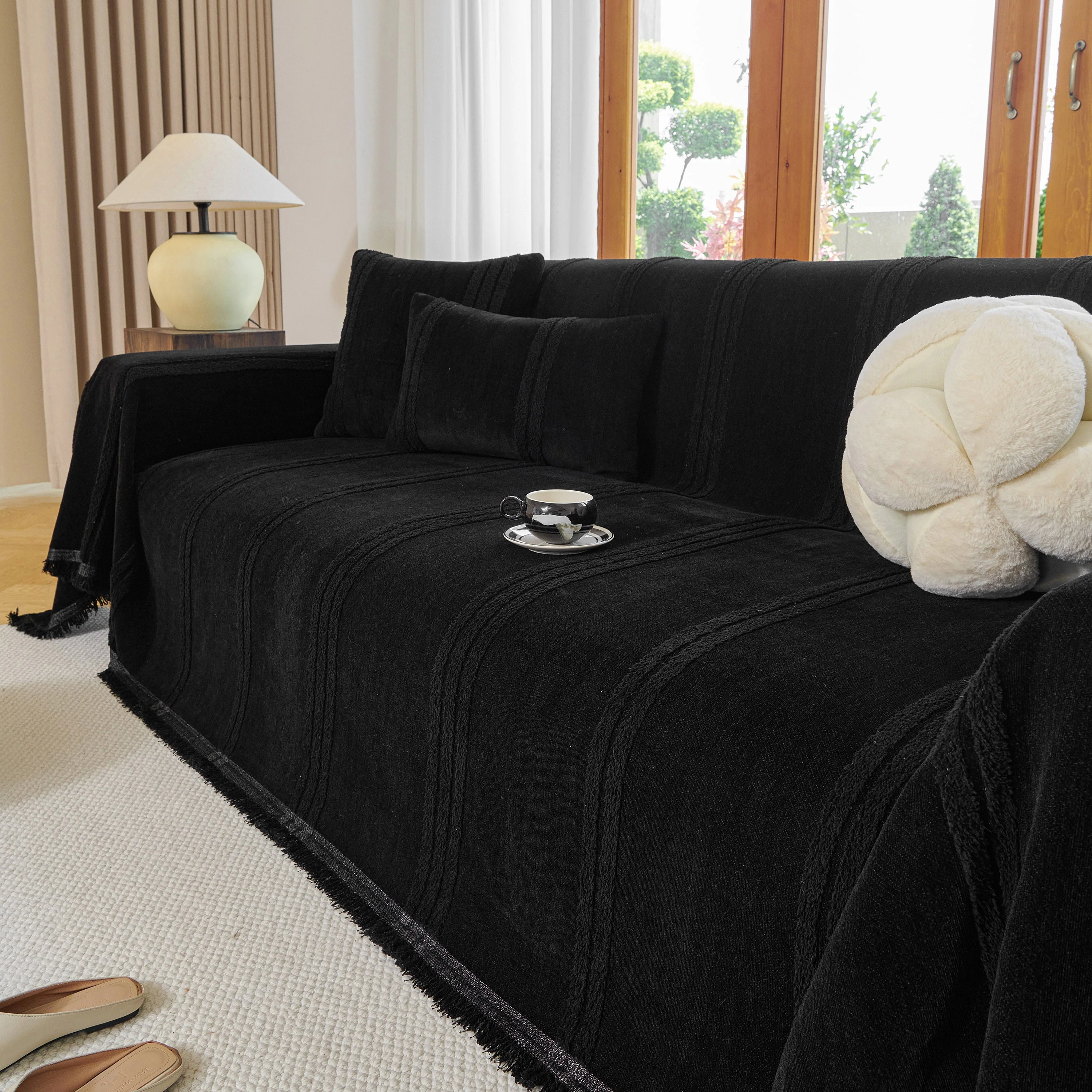 Textural Striped Chenille Sofa Covers, Boho Washable Decor Sofa Blankets Covers - Image 40