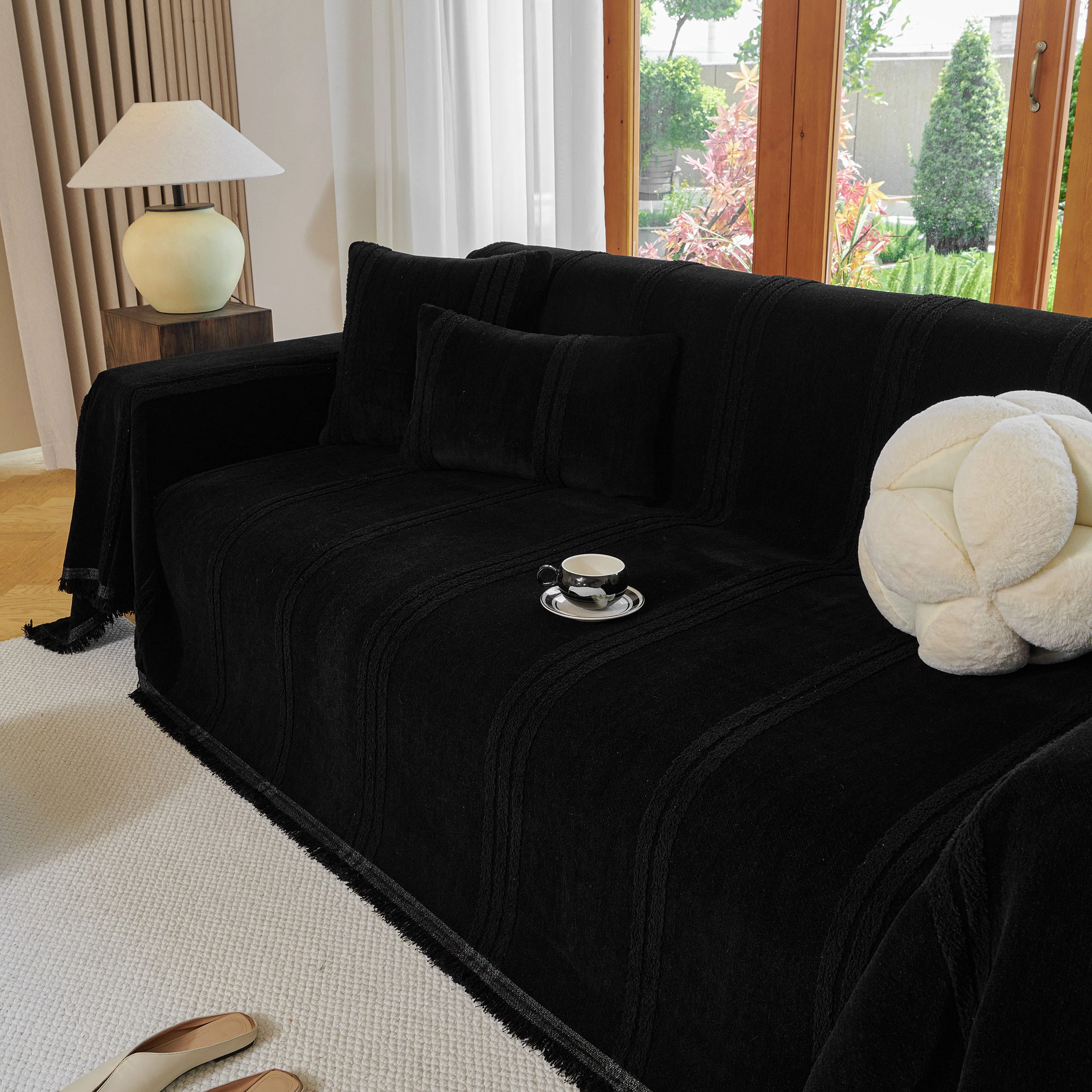 Textural Striped Chenille Sofa Covers, Boho Washable Decor Sofa Blankets Covers - Image 41