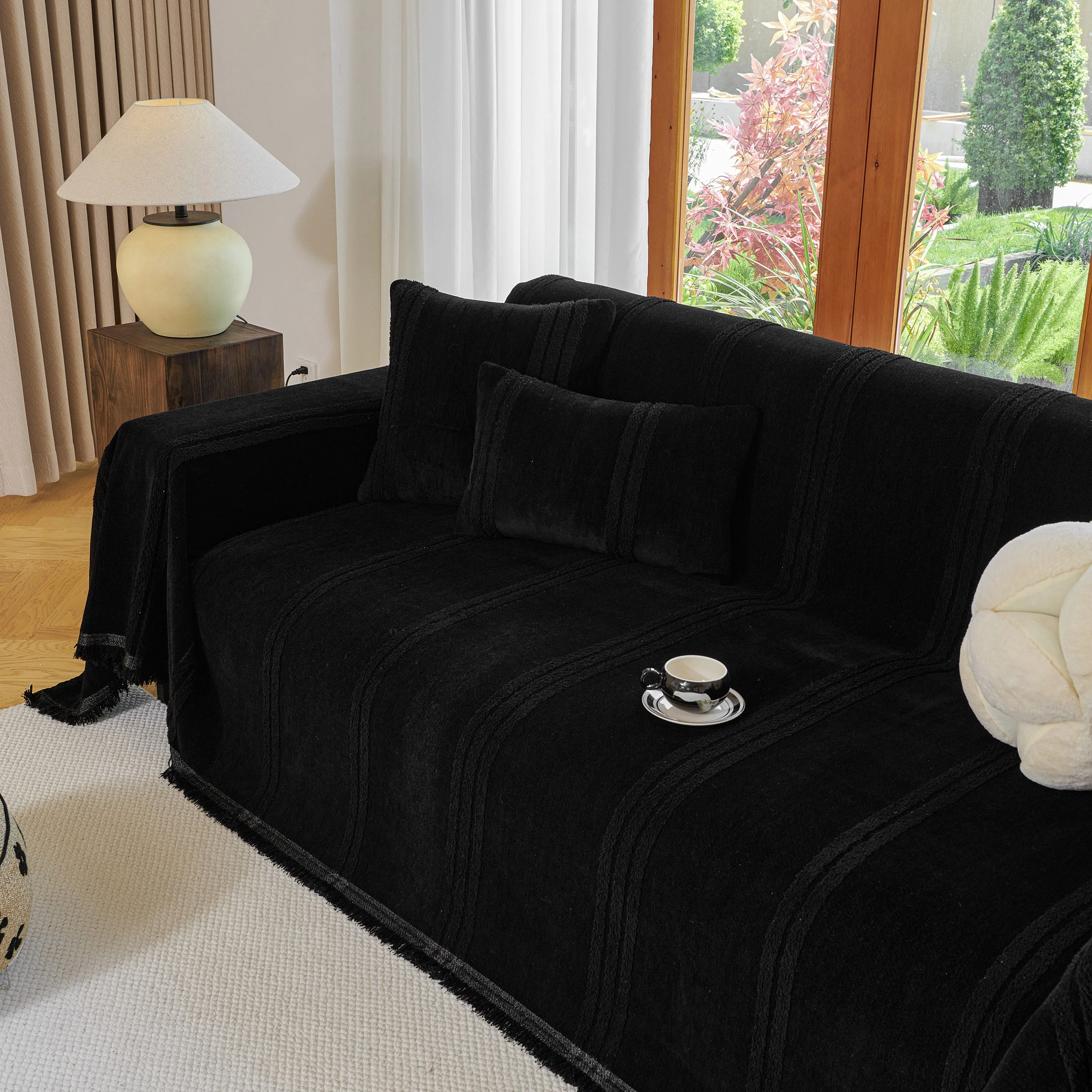 Textural Striped Chenille Sofa Covers, Boho Washable Decor Sofa Blankets Covers - Image 42