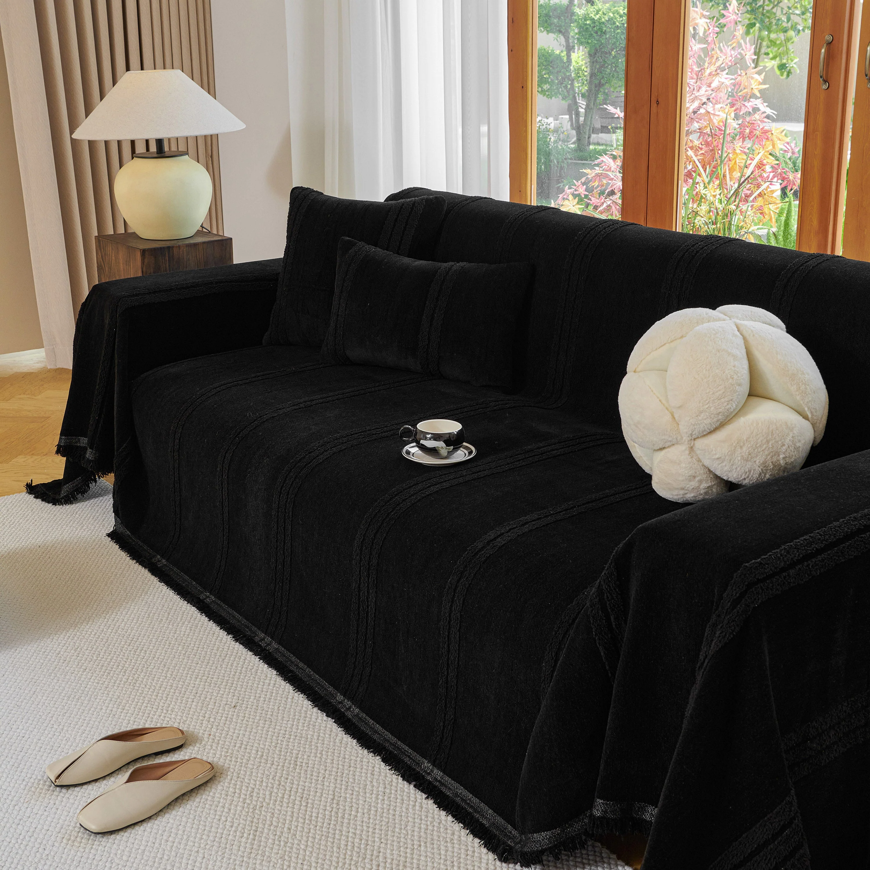 Textural Striped Chenille Sofa Covers, Boho Washable Decor Sofa Blankets Covers - Image 43