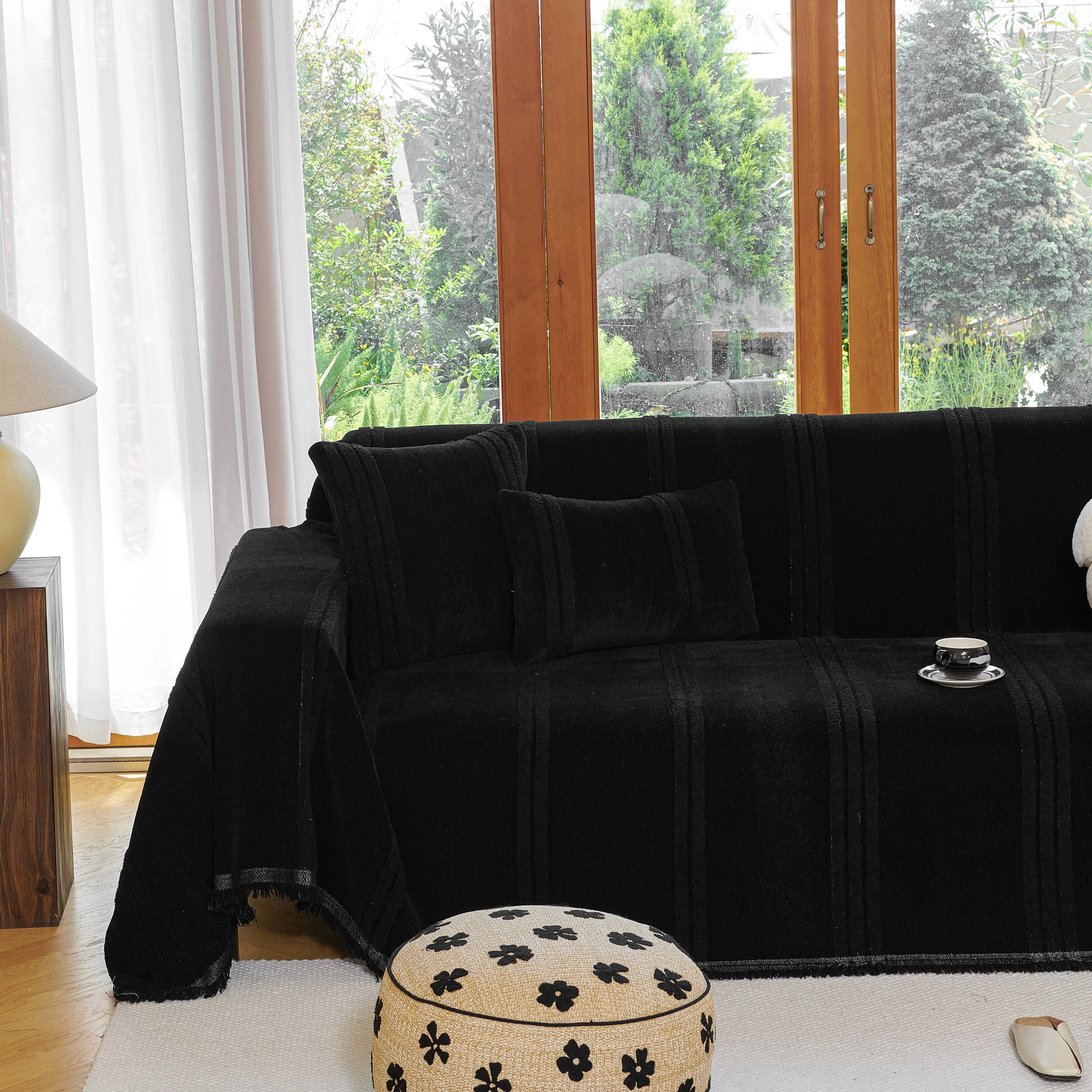 Textural Striped Chenille Sofa Covers, Boho Washable Decor Sofa Blankets Covers - Image 44