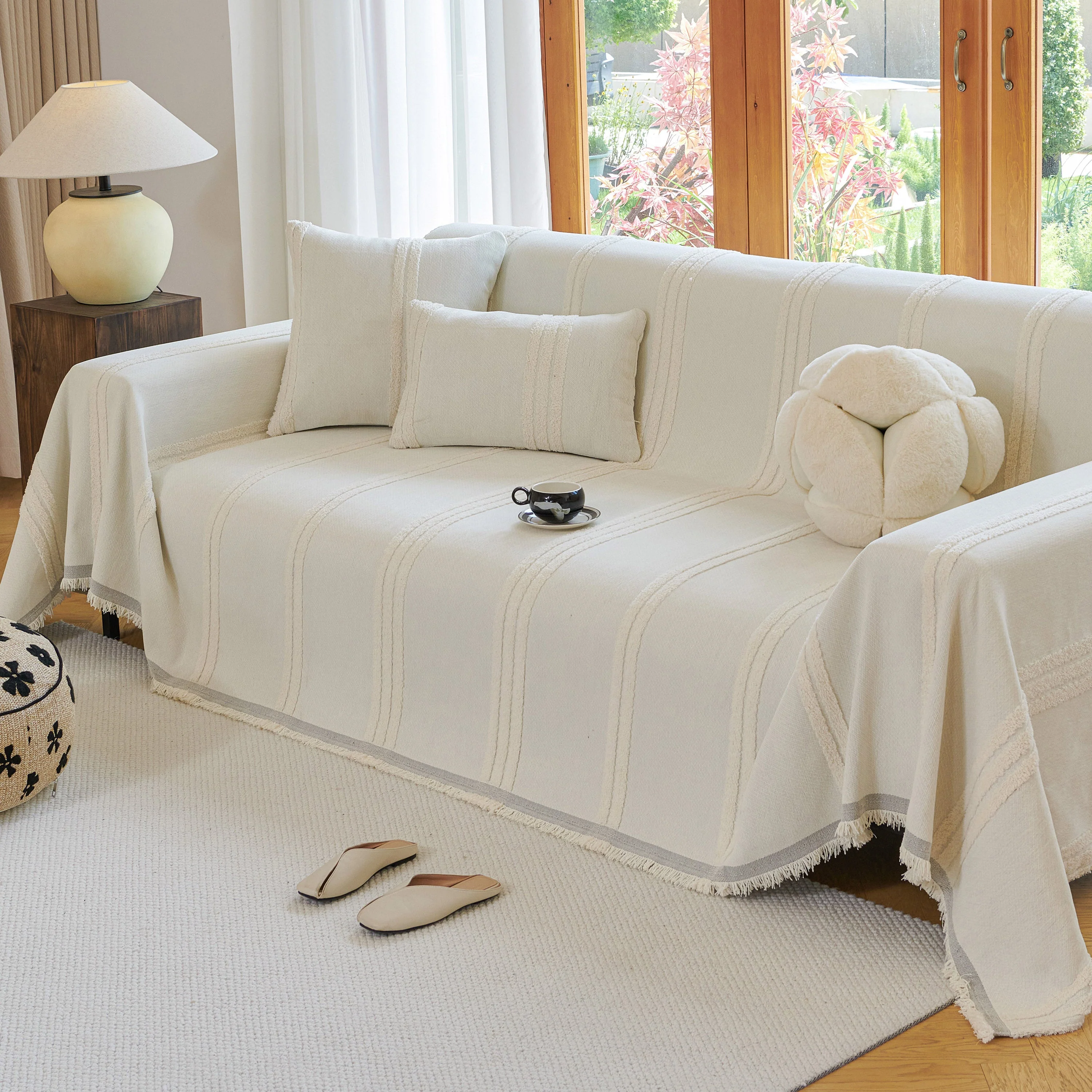 Textural Striped Chenille Sofa Covers, Boho Washable Decor Sofa Blankets Covers - Image 45