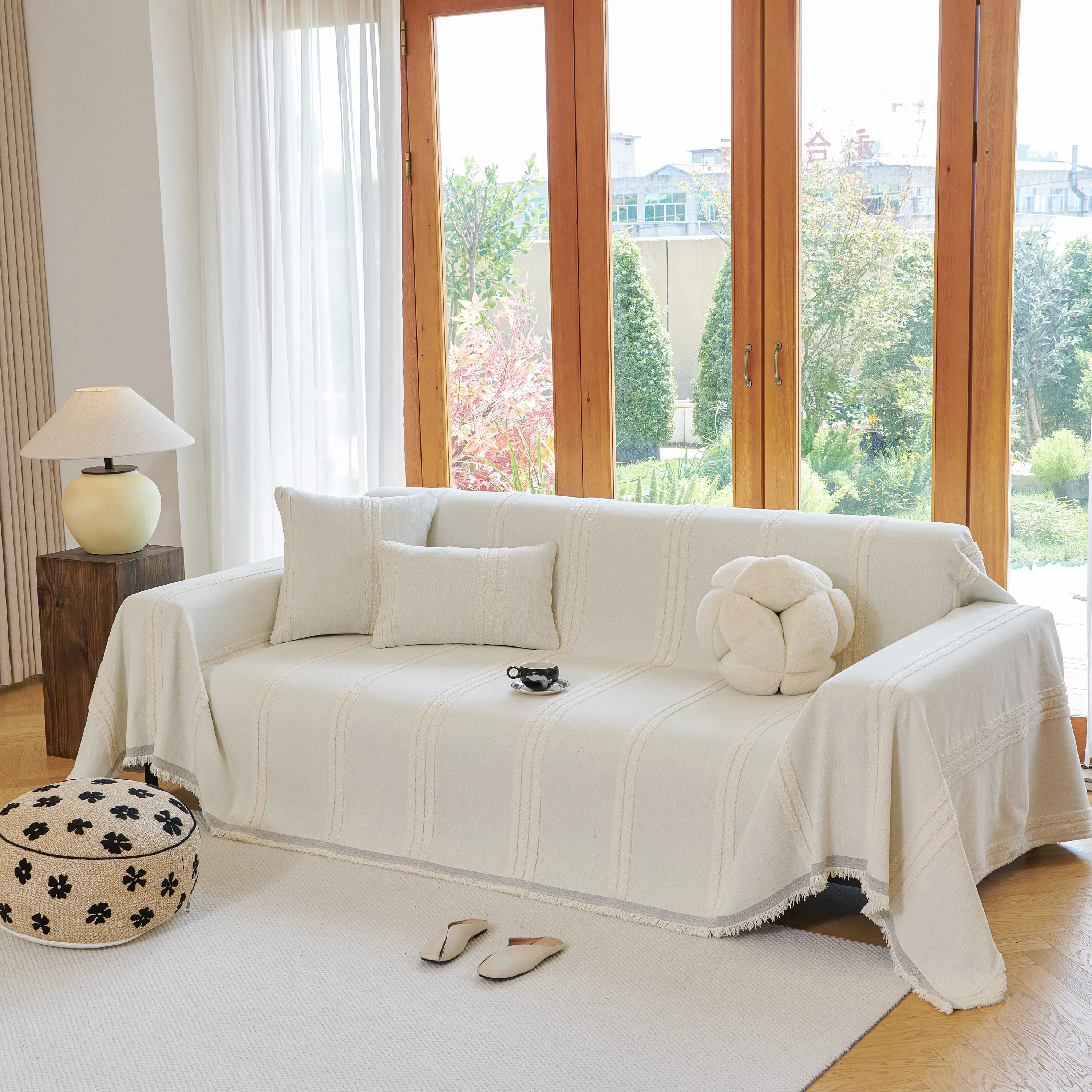 Textural Striped Chenille Sofa Covers, Boho Washable Decor Sofa Blankets Covers - Image 47