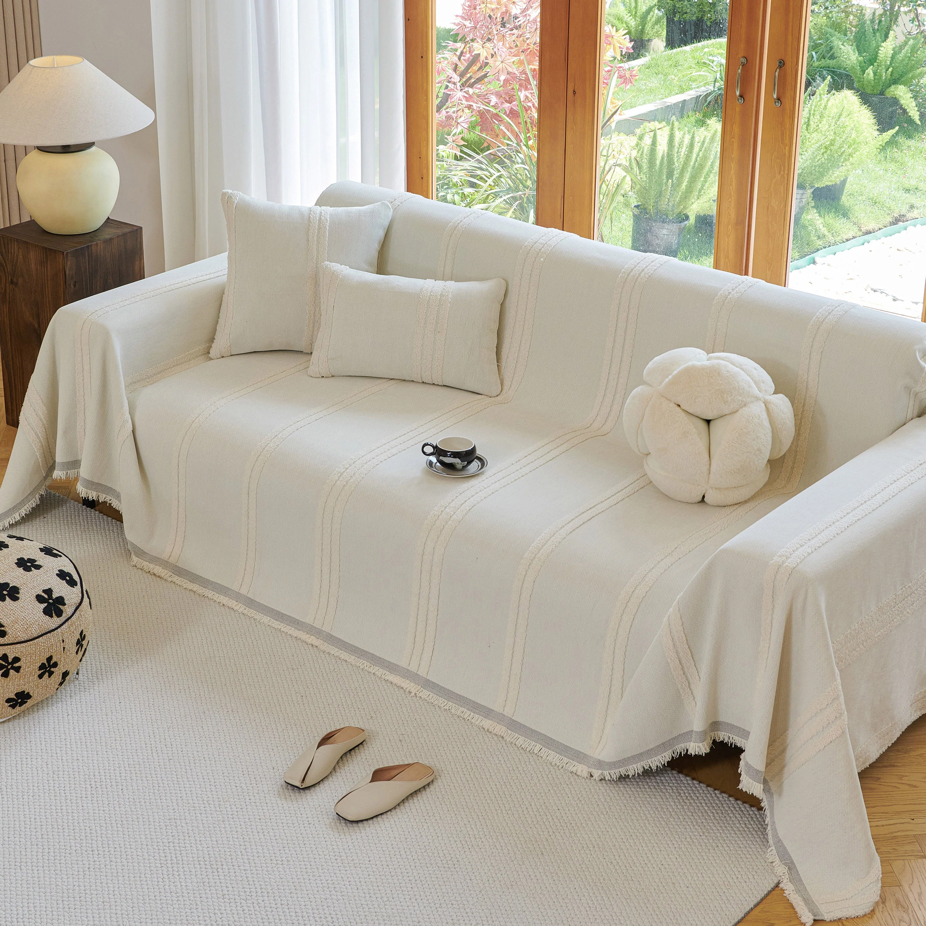Textural Striped Chenille Sofa Covers, Boho Washable Decor Sofa Blankets Covers - Image 48