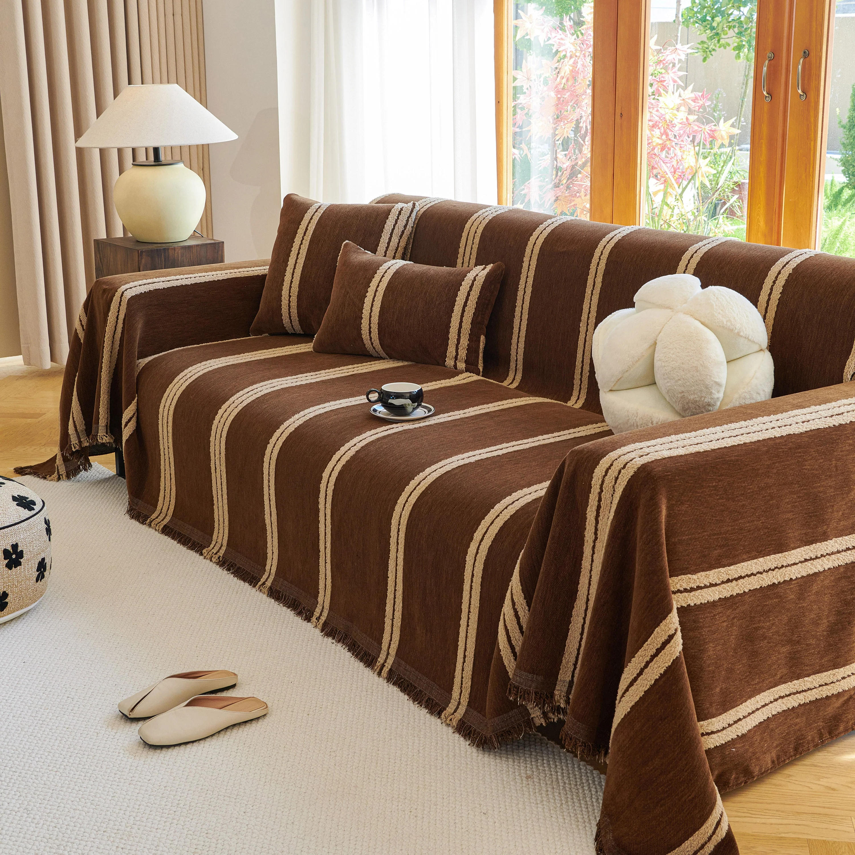 Textural Striped Chenille Sofa Covers, Boho Washable Decor Sofa Blankets Covers - Image 5