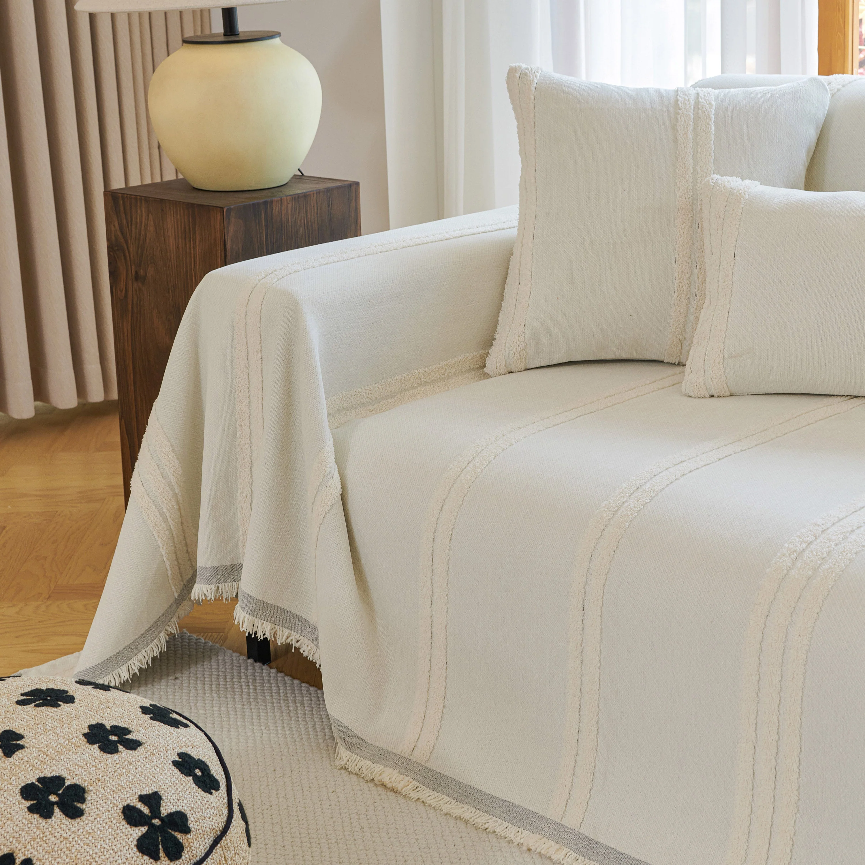 Textural Striped Chenille Sofa Covers, Boho Washable Decor Sofa Blankets Covers - Image 54