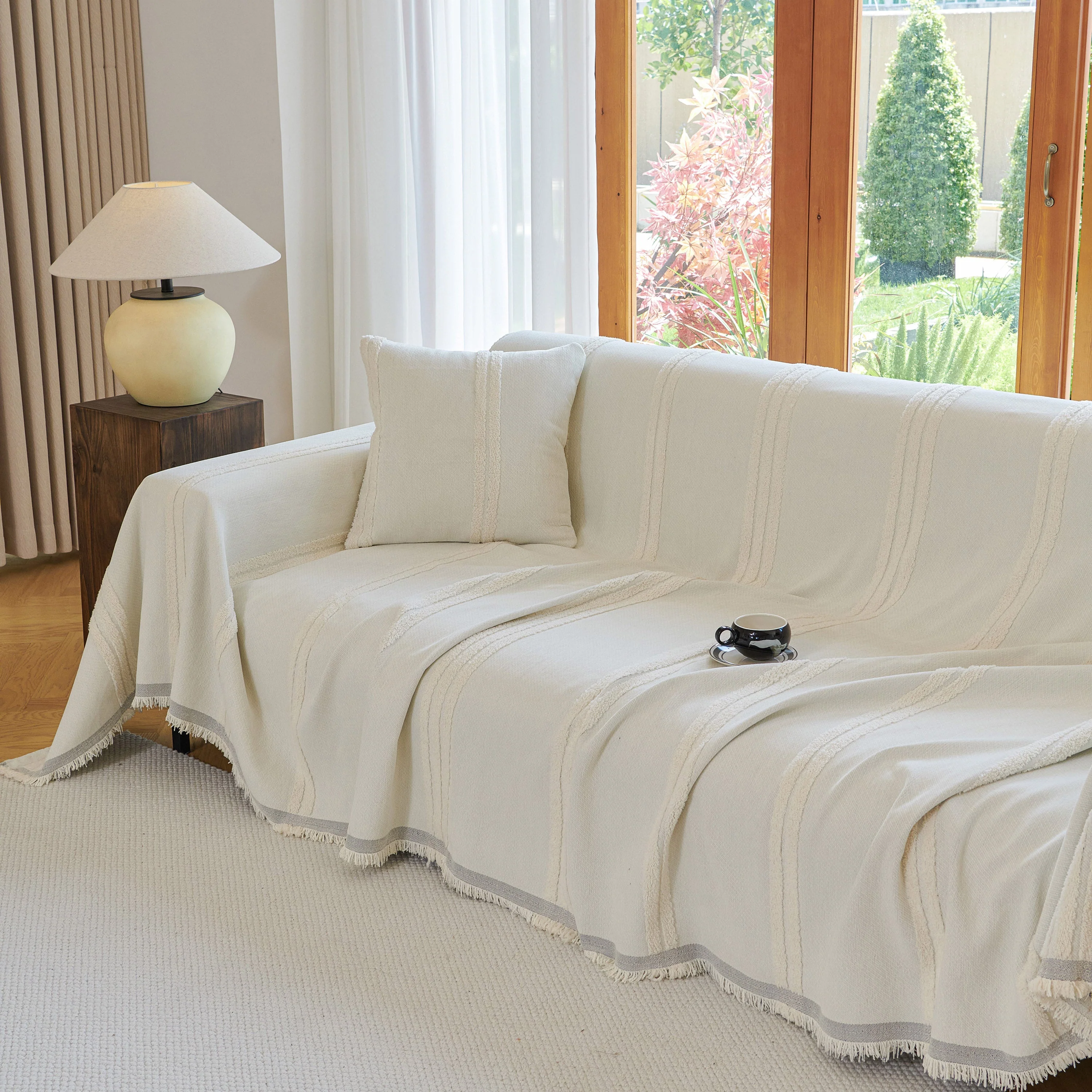 Textural Striped Chenille Sofa Covers, Boho Washable Decor Sofa Blankets Covers - Image 55