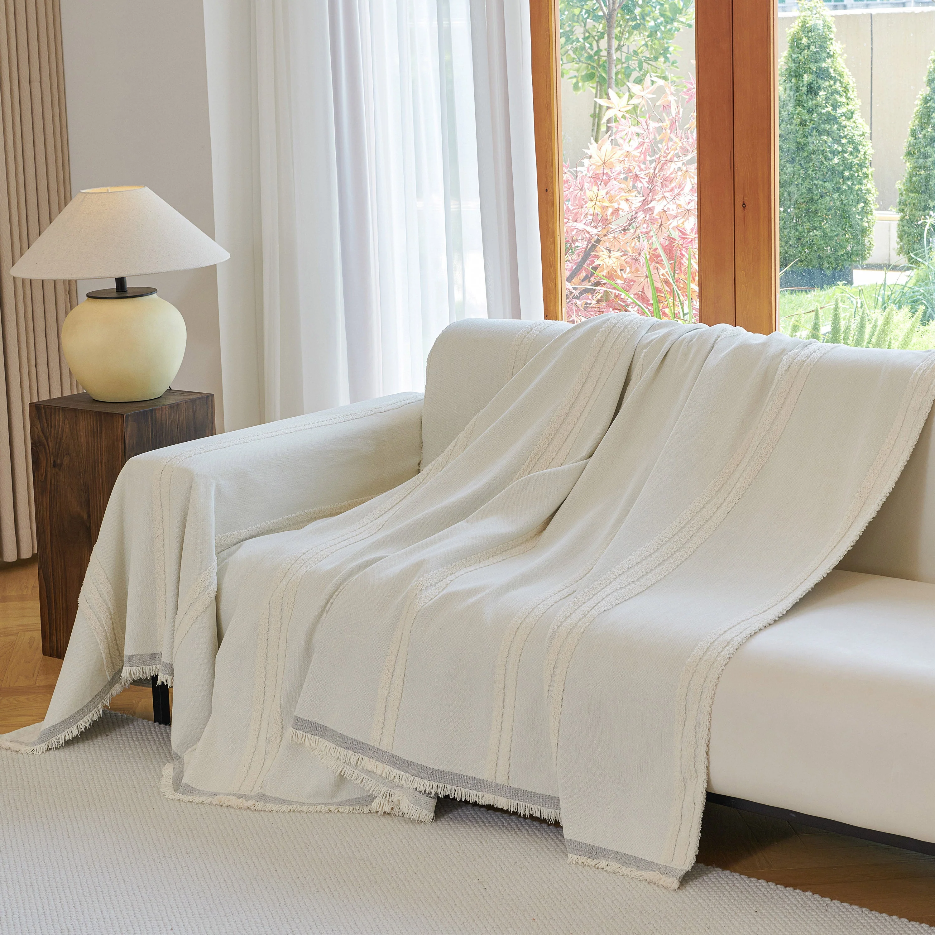 Textural Striped Chenille Sofa Covers, Boho Washable Decor Sofa Blankets Covers - Image 56