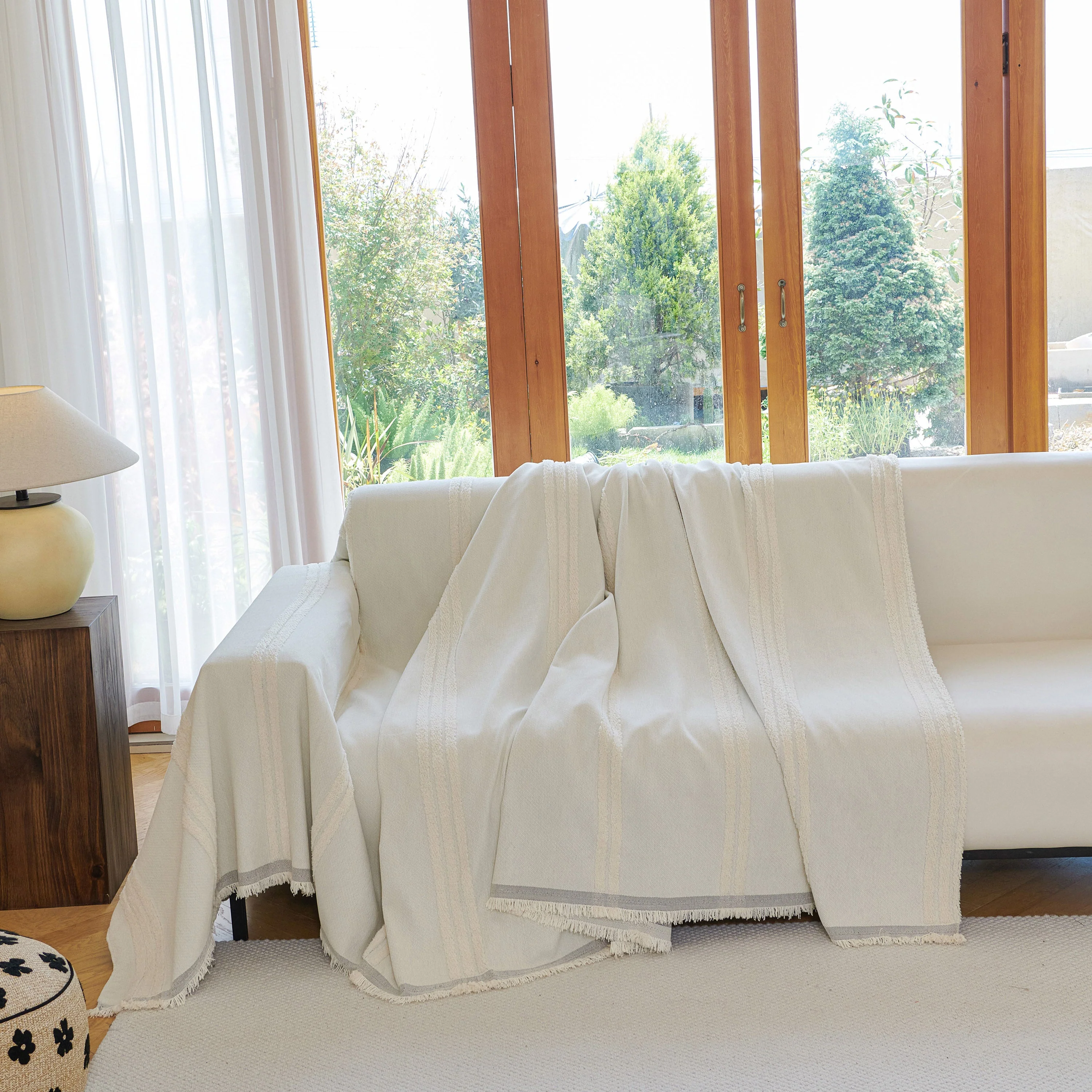 Textural Striped Chenille Sofa Covers, Boho Washable Decor Sofa Blankets Covers - Image 57