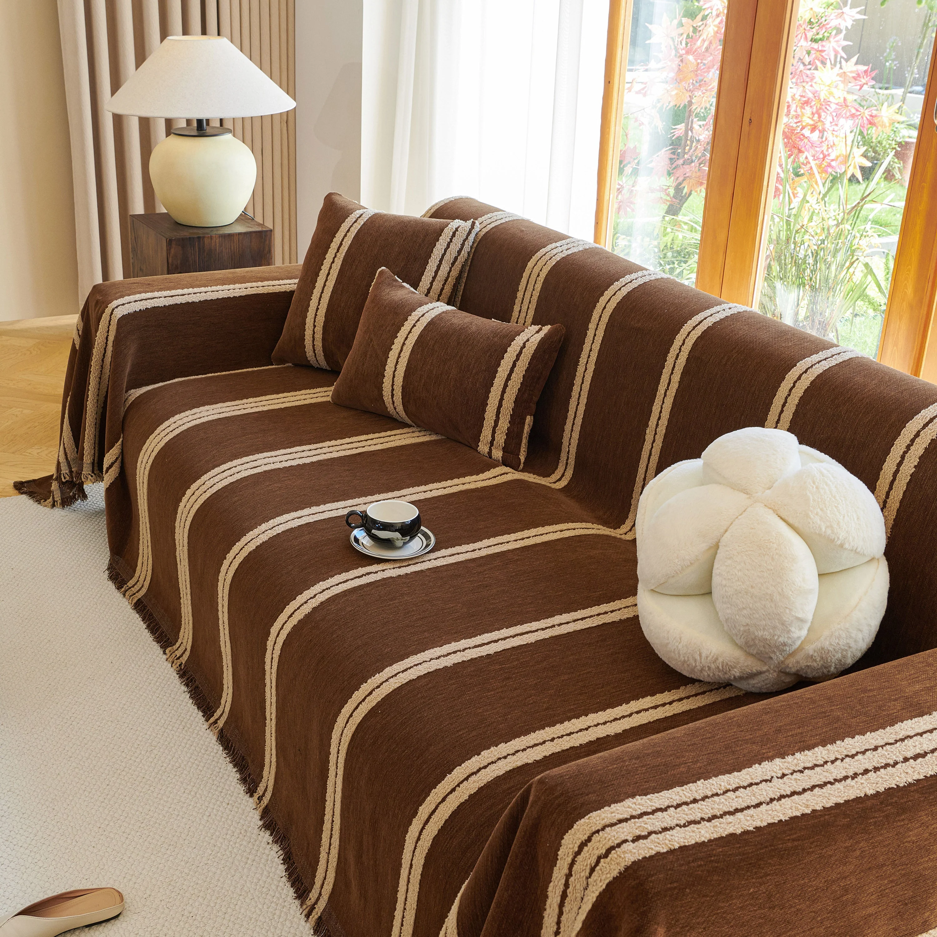 Textural Striped Chenille Sofa Covers, Boho Washable Decor Sofa Blankets Covers - Image 6