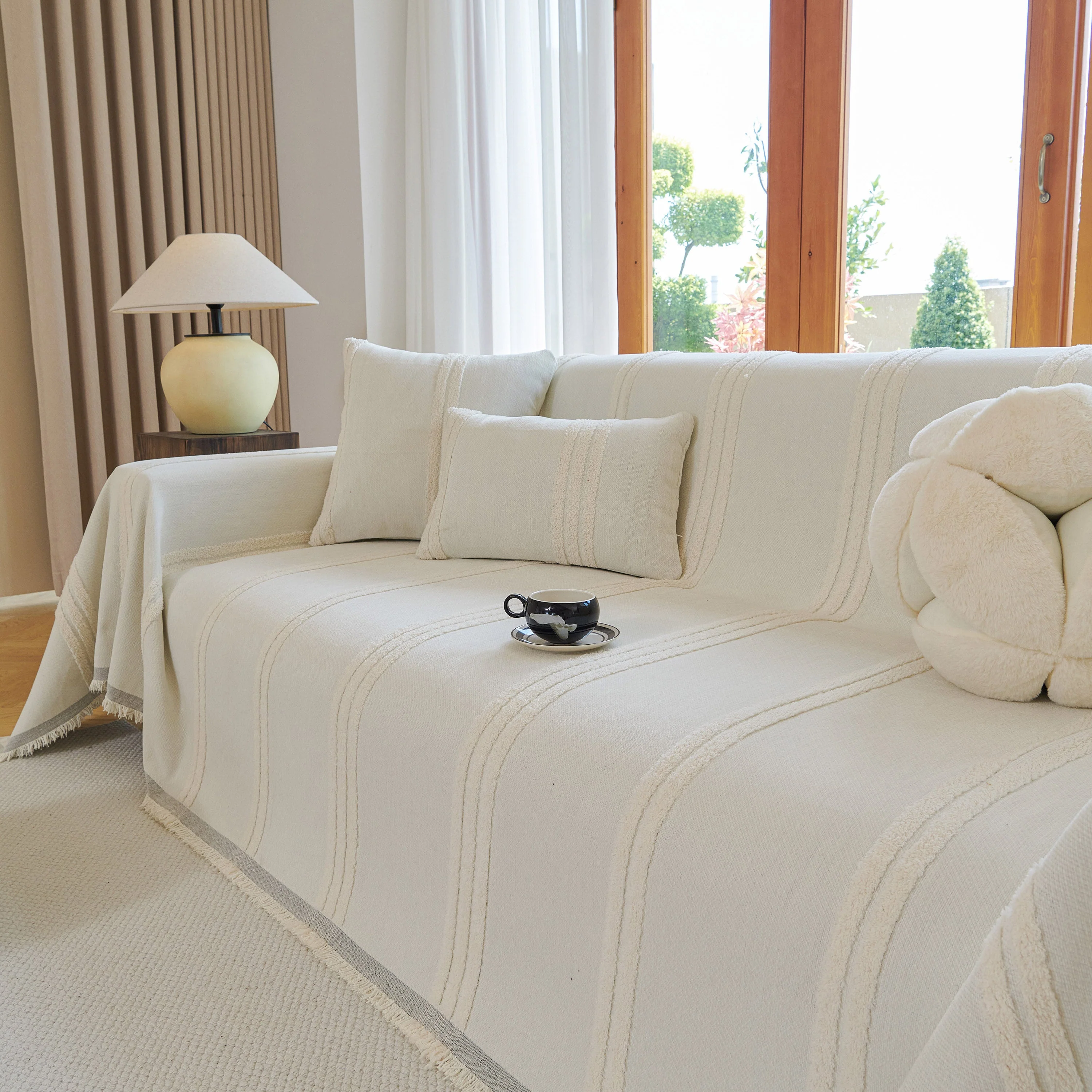Textural Striped Chenille Sofa Covers, Boho Washable Decor Sofa Blankets Covers - Image 60