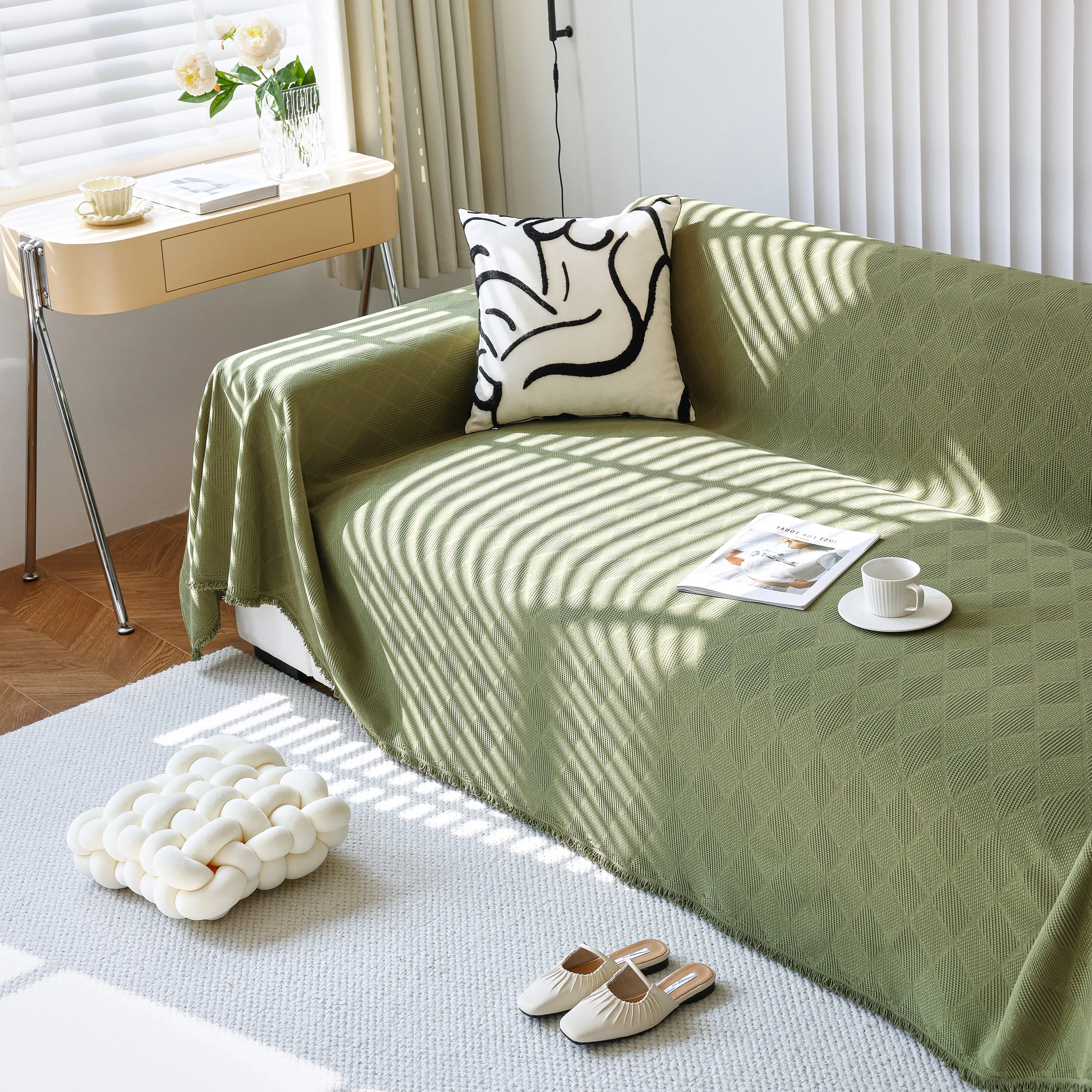 Textured Chenille Sofa Cover Throw, Soft Washable Couch Blanket Protector for Pets - Image 115