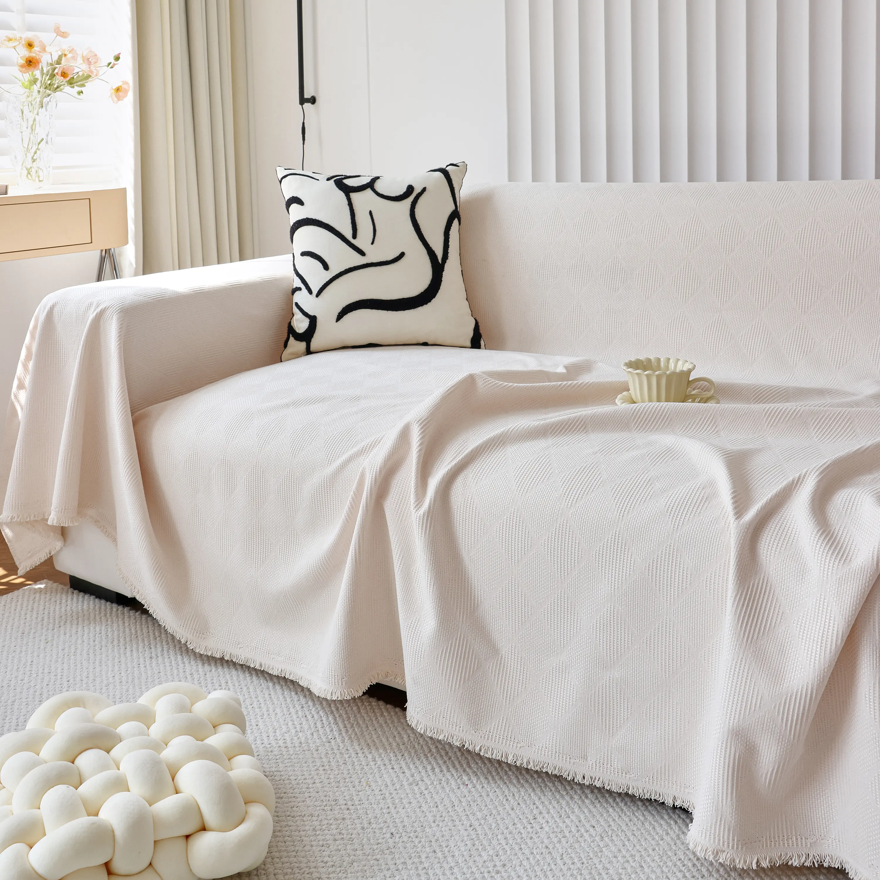 Textured Chenille Sofa Cover Throw, Soft Washable Couch Blanket Protector for Pets - Image 12