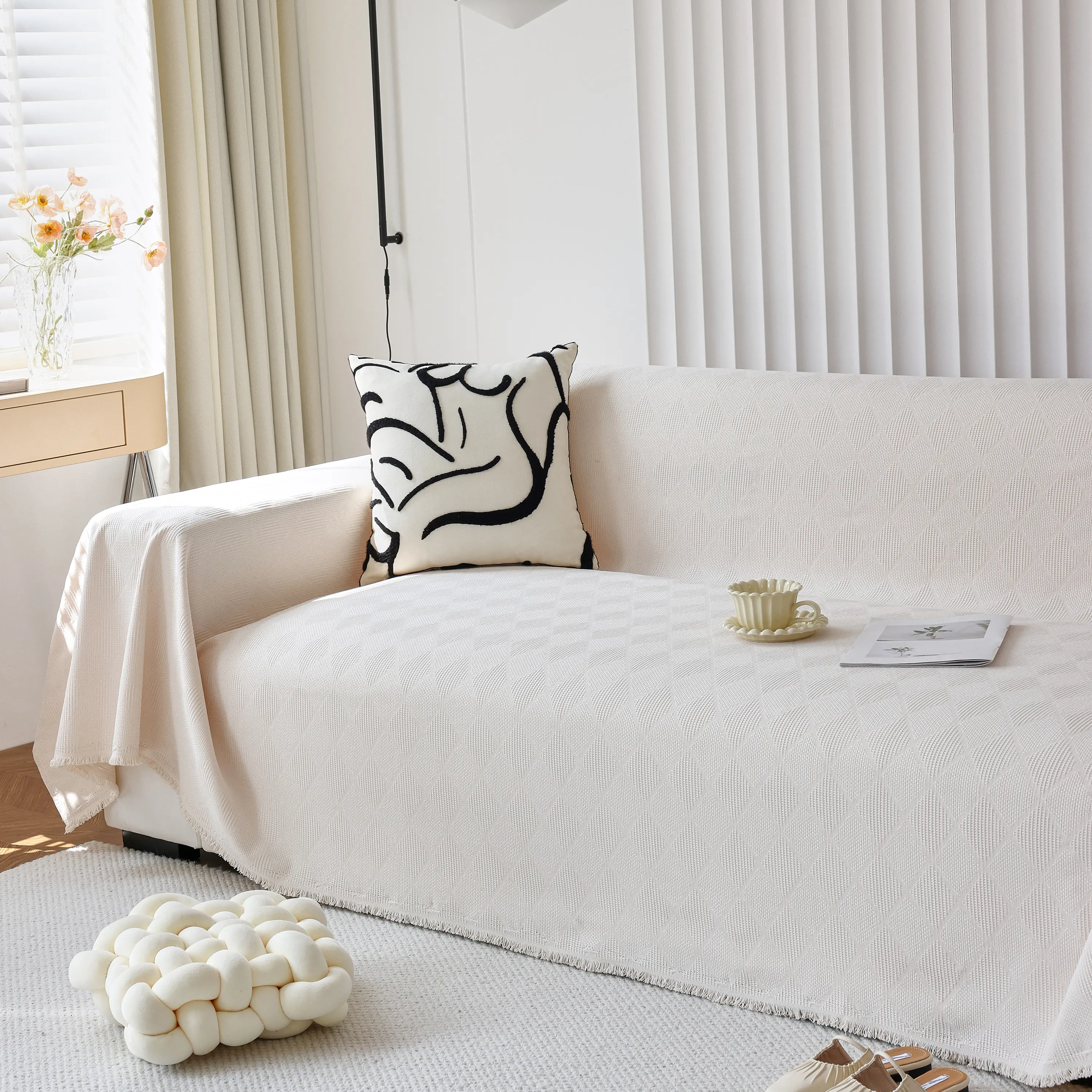 Textured Chenille Sofa Cover Throw, Soft Washable Couch Blanket Protector for Pets - Image 24