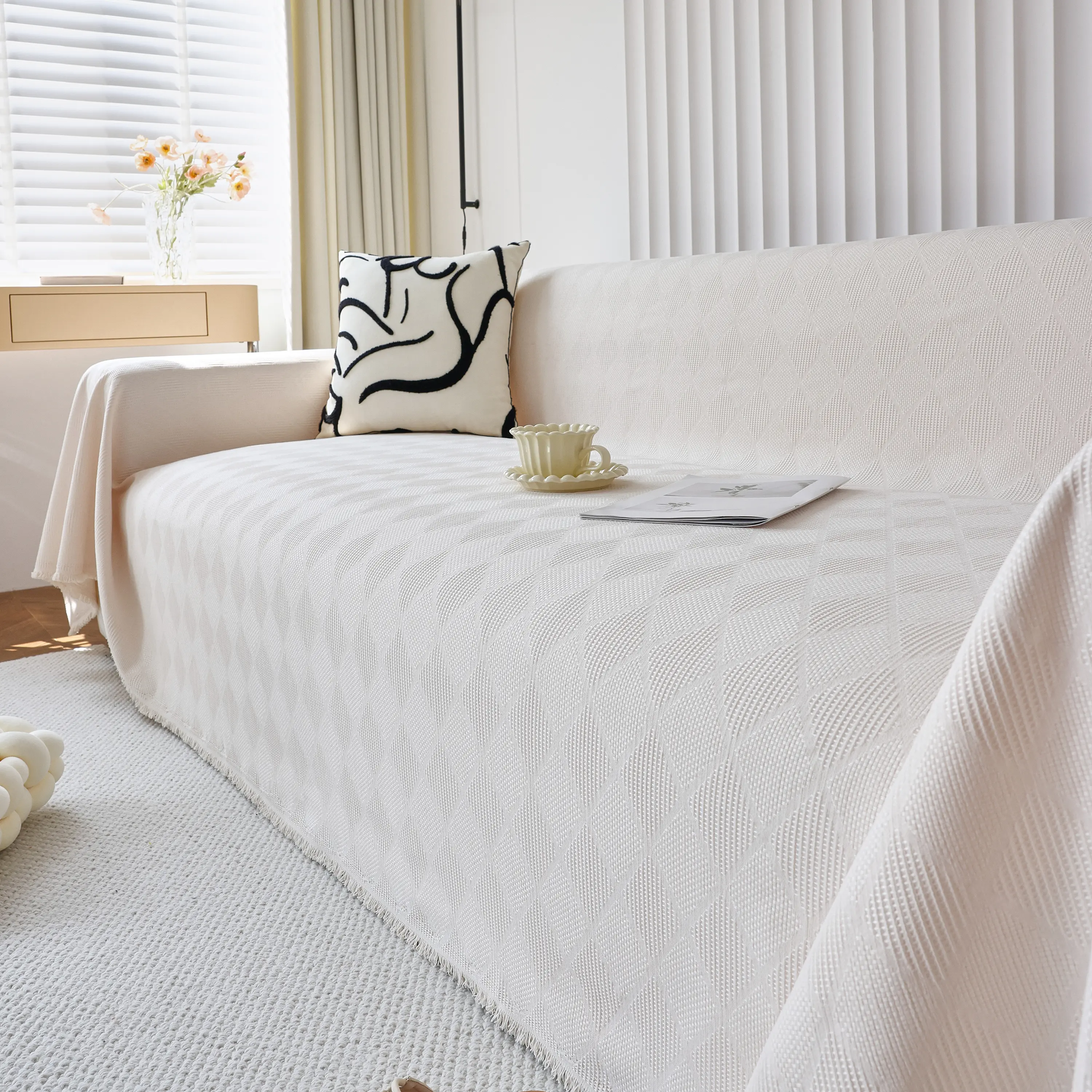 Textured Chenille Sofa Cover Throw, Soft Washable Couch Blanket Protector for Pets - Image 5