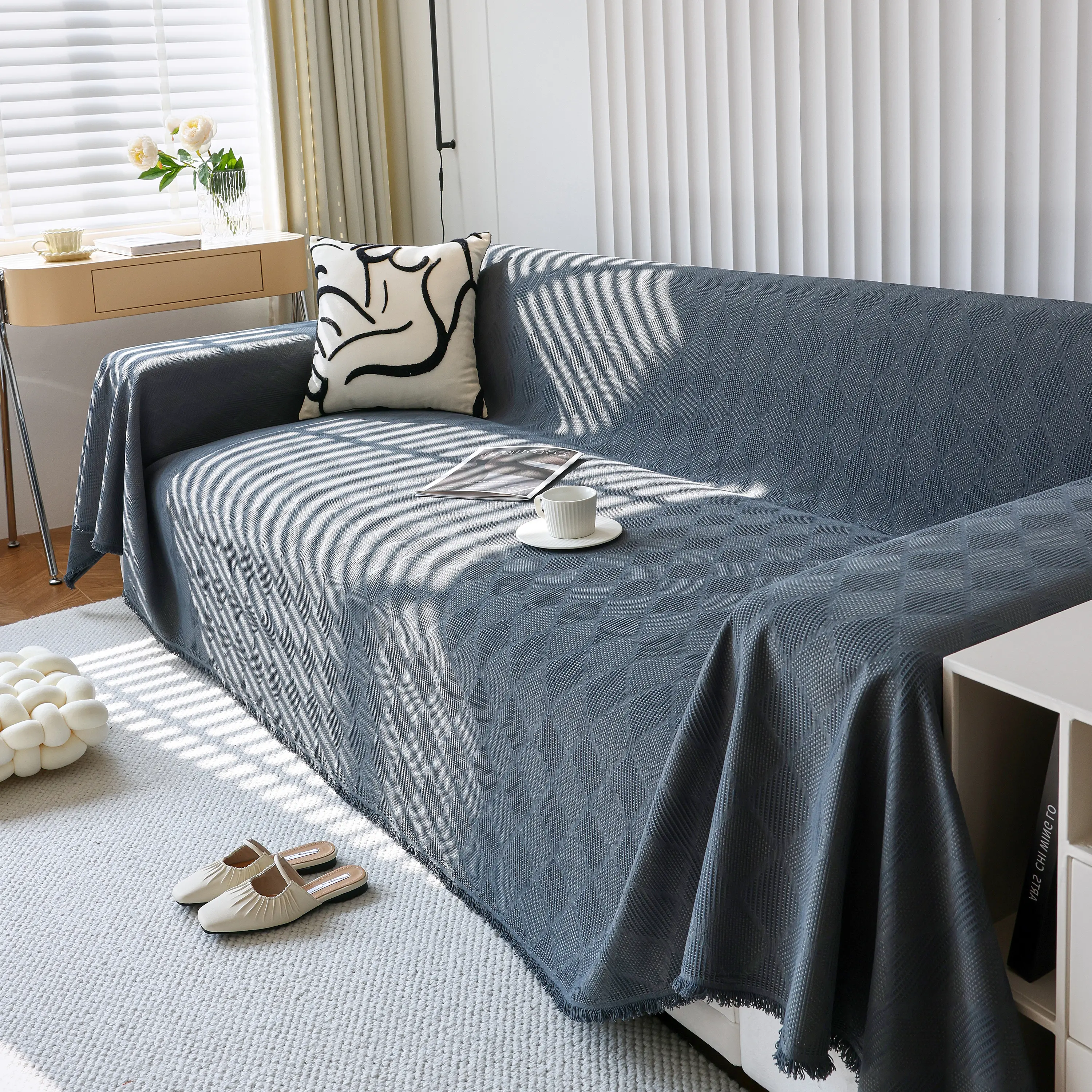 Textured Chenille Sofa Cover Throw, Soft Washable Couch Blanket Protector for Pets - Image 81