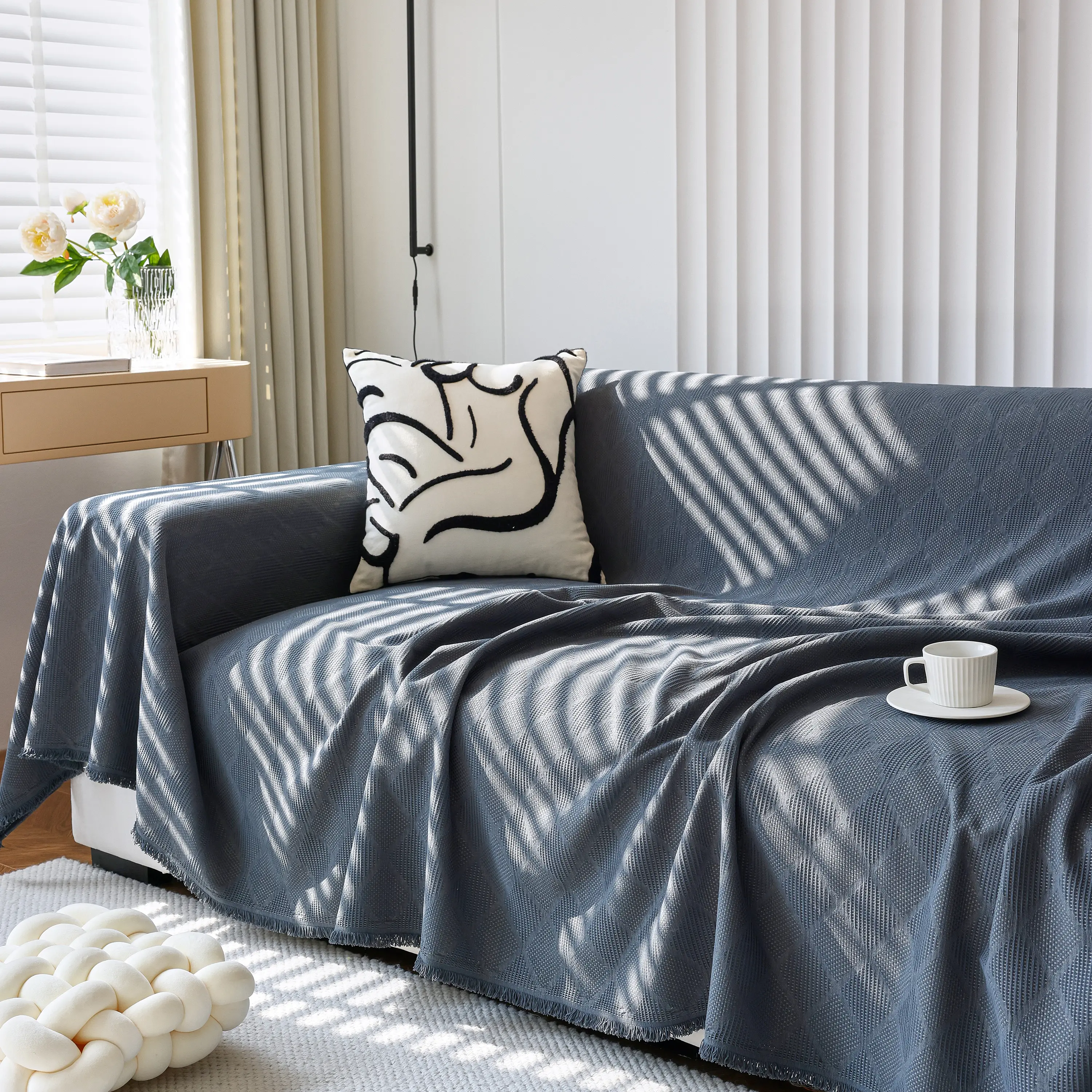Textured Chenille Sofa Cover Throw, Soft Washable Couch Blanket Protector for Pets - Image 88