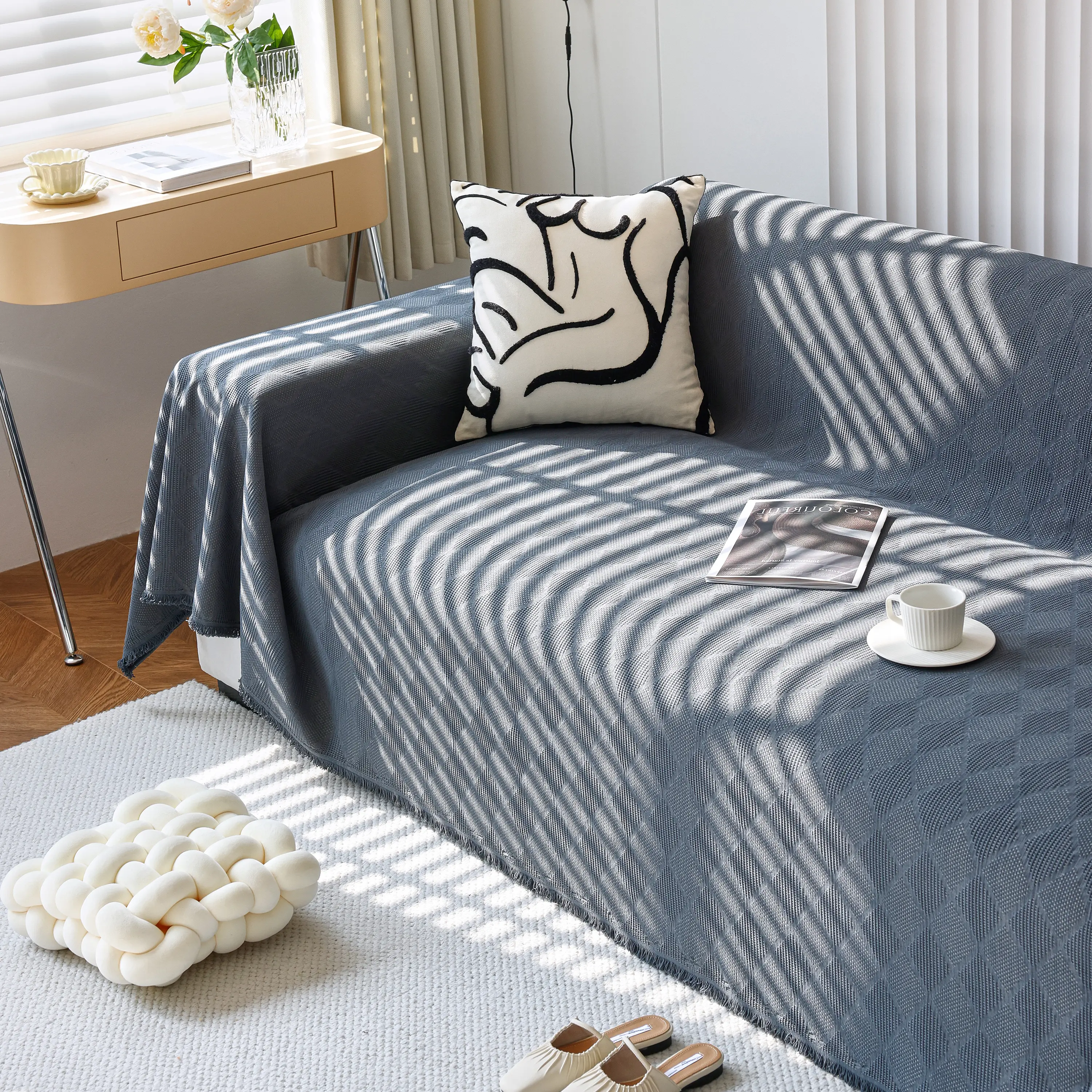 Textured Chenille Sofa Cover Throw, Soft Washable Couch Blanket Protector for Pets - Image 94
