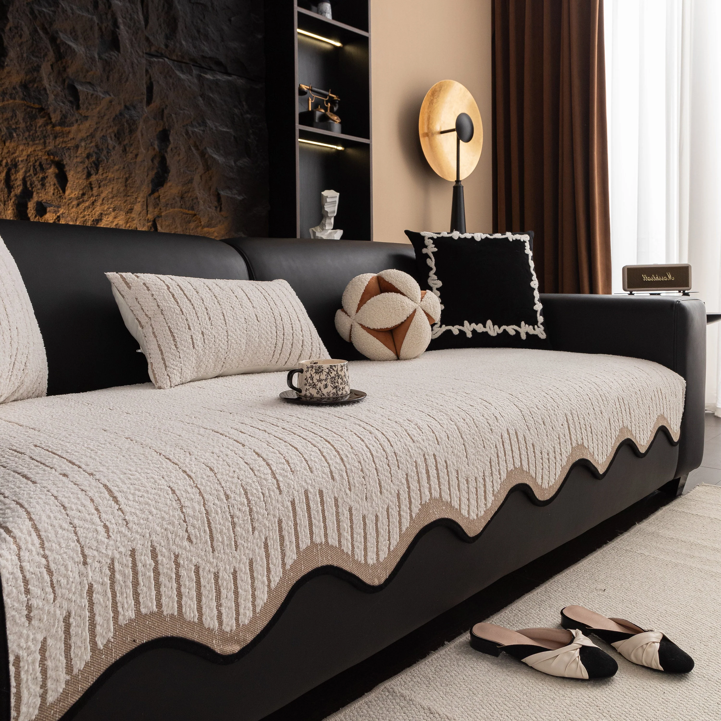Textured Sofa Seat Cover with Wave Edge – Non-Slip, Washable Couch Throw Protector - Image 11