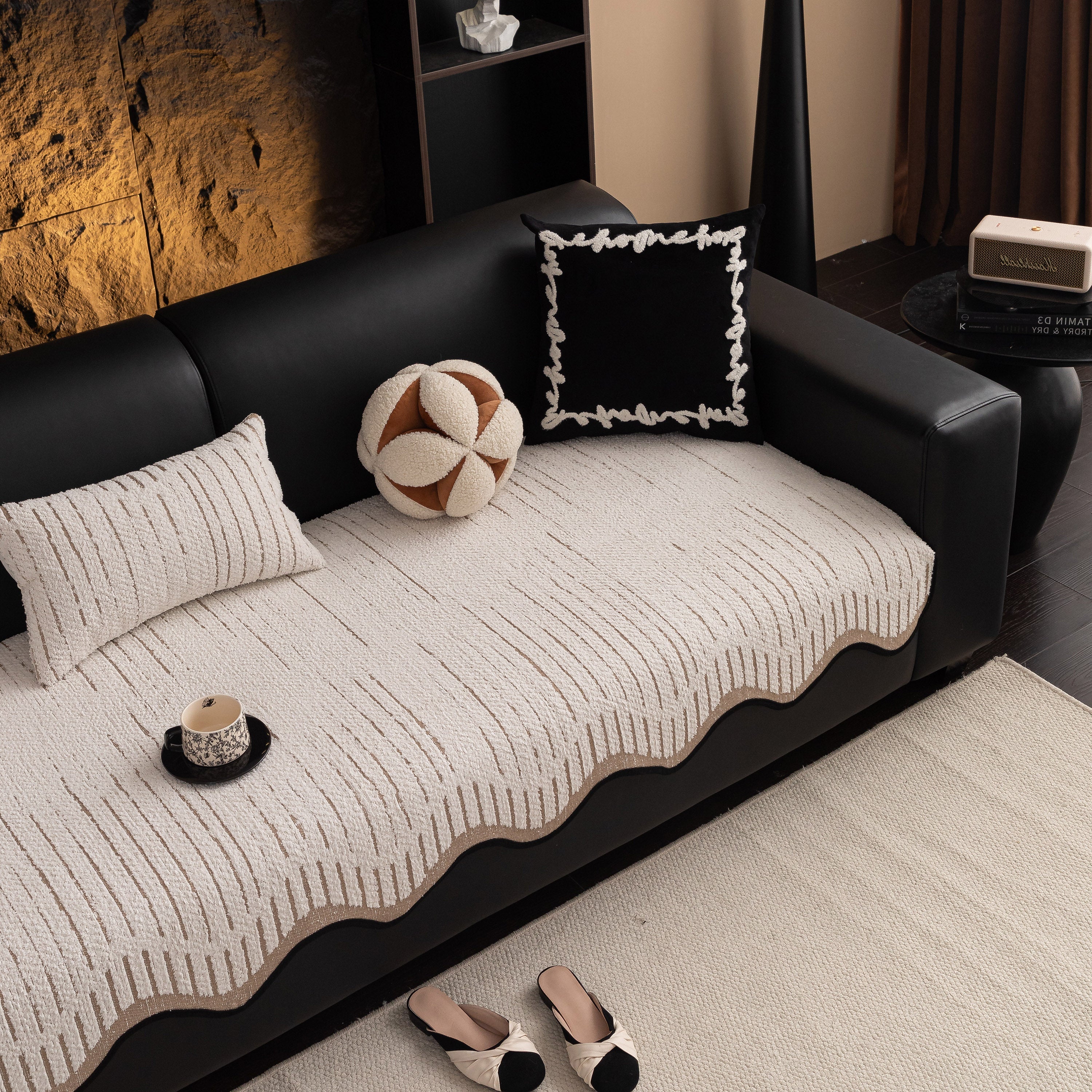 Textured Sofa Seat Cover with Wave Edge – Non-Slip, Washable Couch Throw Protector - Image 12