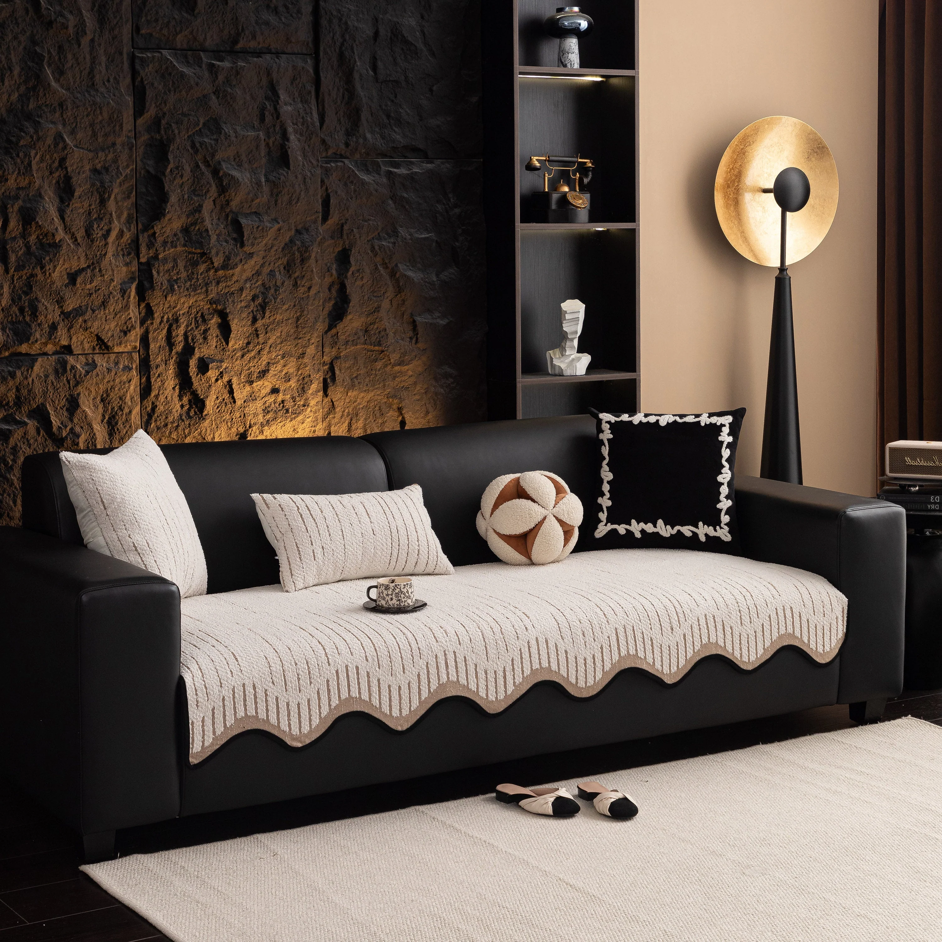 Textured Sofa Seat Cover with Wave Edge – Non-Slip, Washable Couch Throw Protector - Image 13