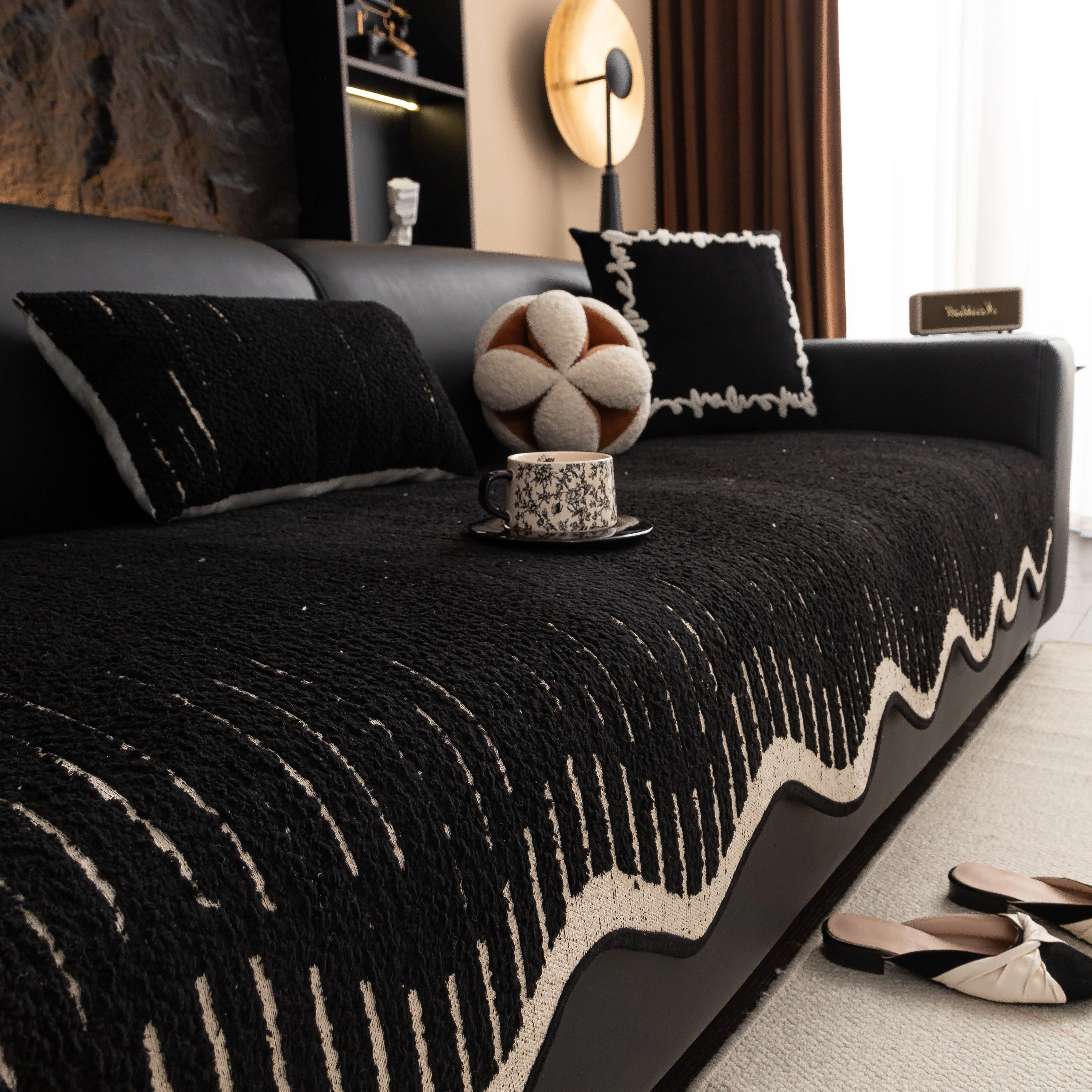 Textured Sofa Seat Cover with Wave Edge – Non-Slip, Washable Couch Throw Protector - Image 14