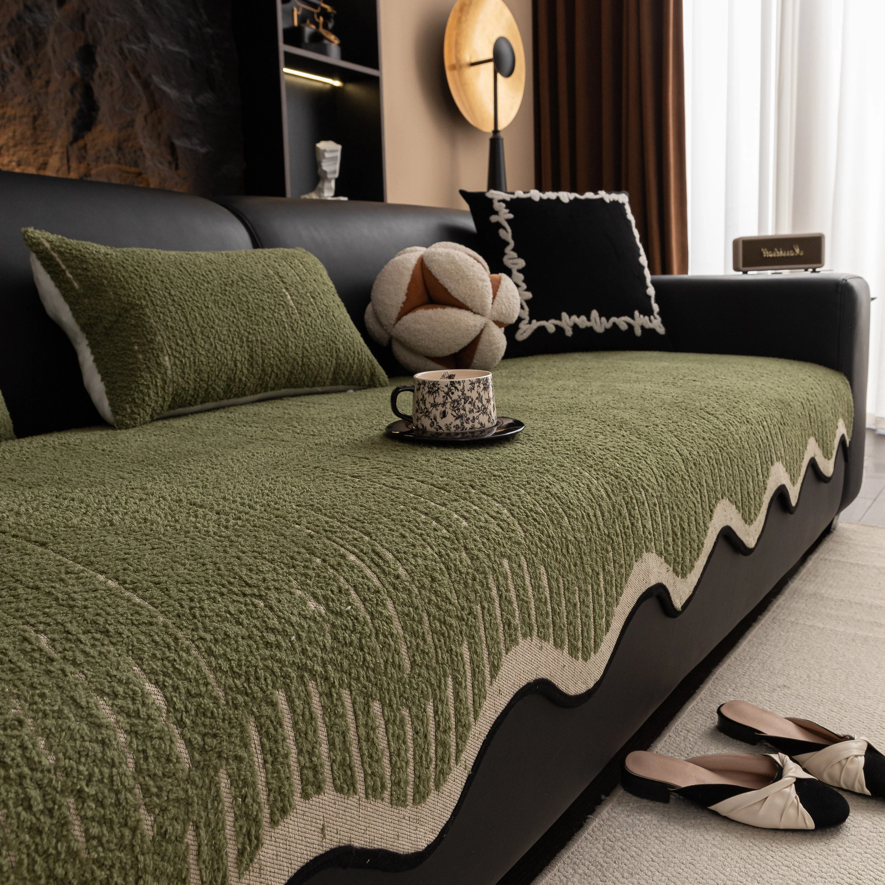 Textured Sofa Seat Cover with Wave Edge – Non-Slip, Washable Couch Throw Protector - Image 15