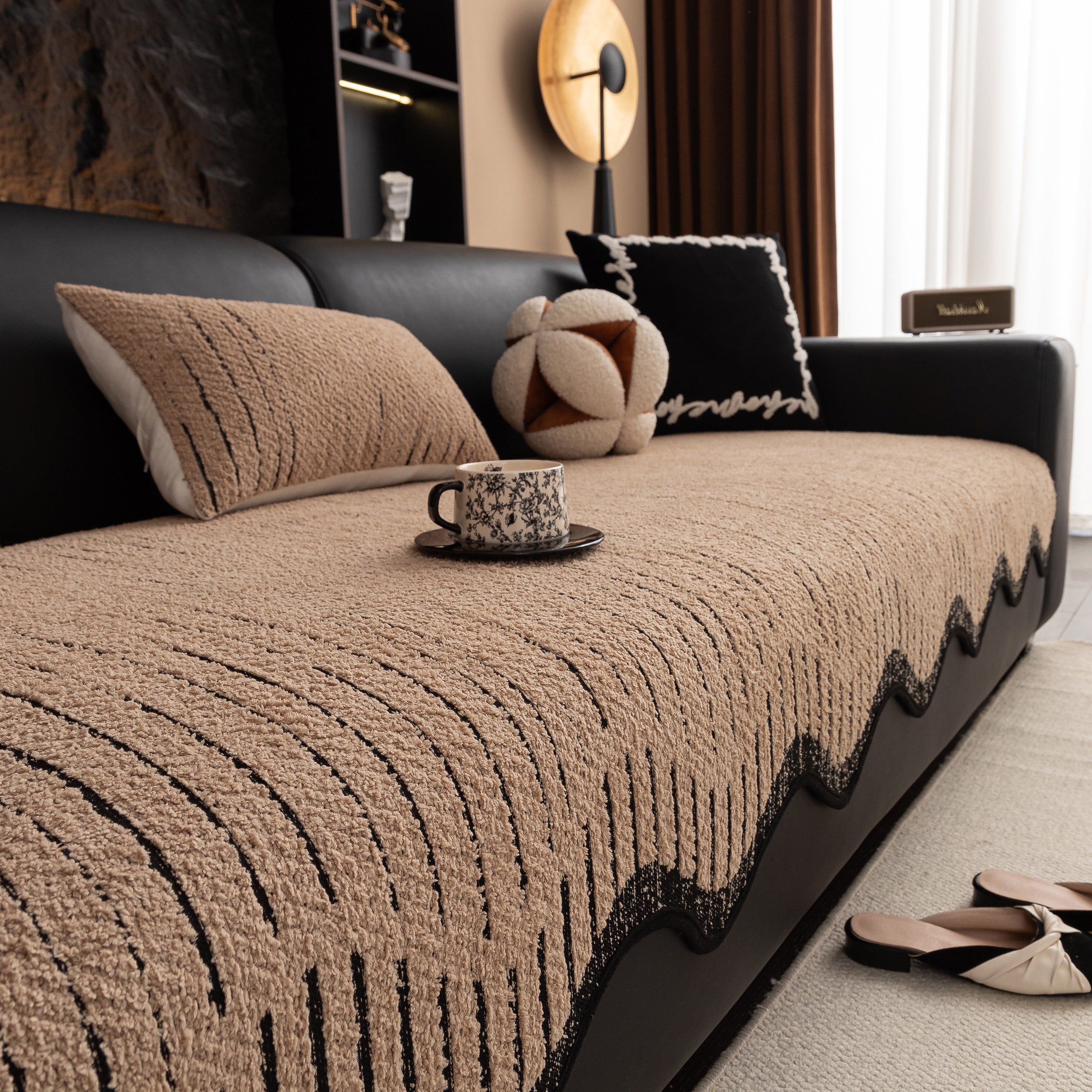 Textured Sofa Seat Cover with Wave Edge – Non-Slip, Washable Couch Throw Protector - Image 16