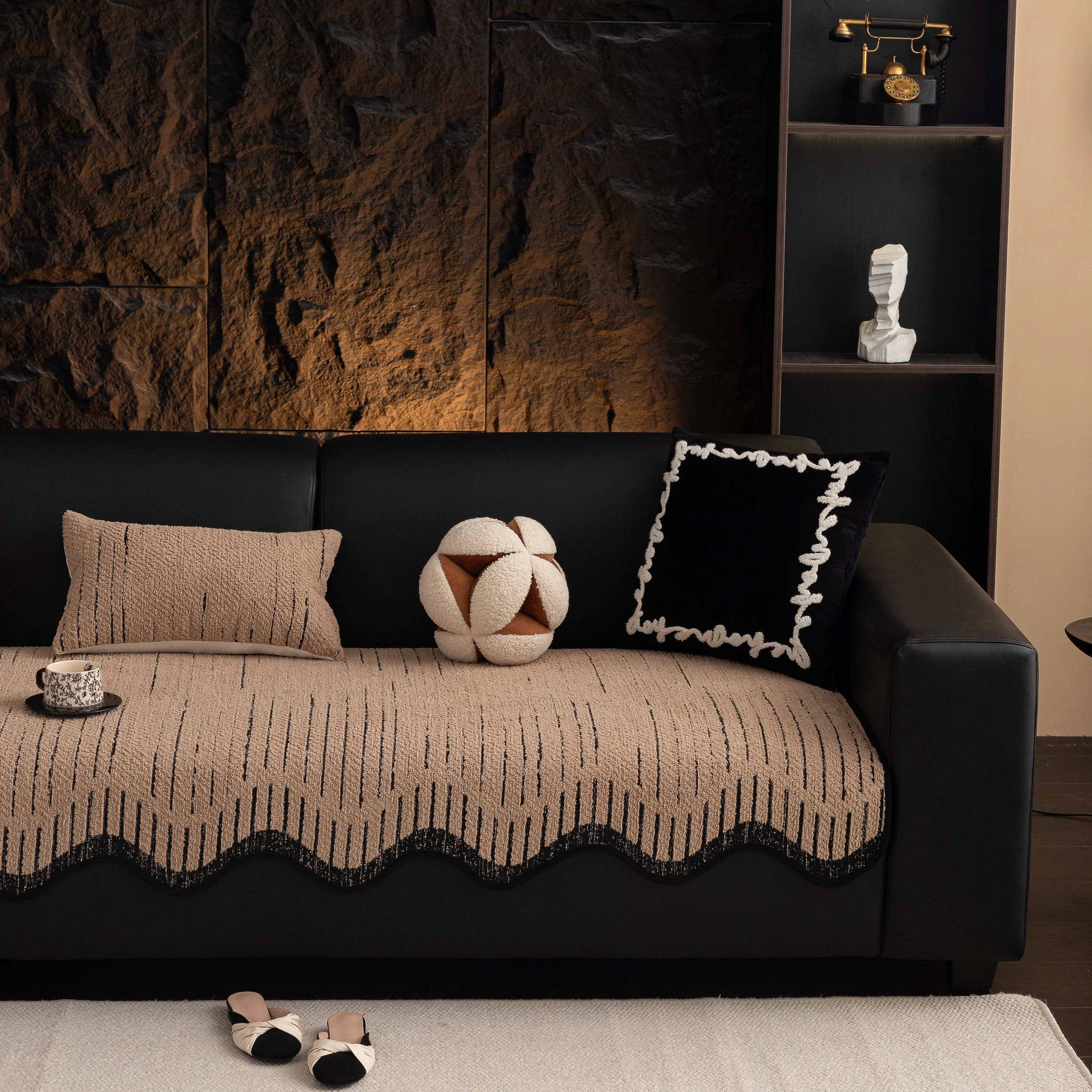 Textured Sofa Seat Cover with Wave Edge – Non-Slip, Washable Couch Throw Protector - Image 23