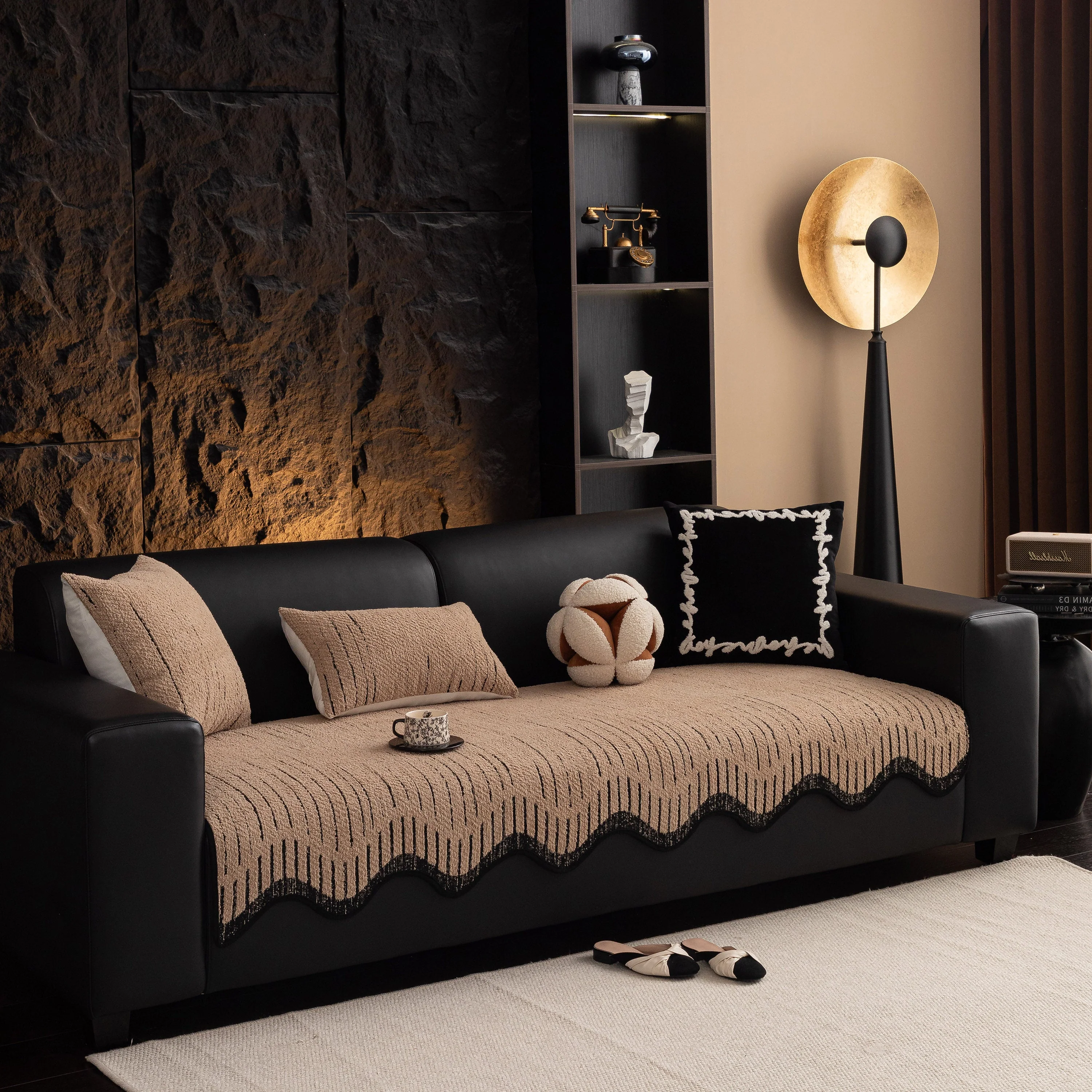 Textured Sofa Seat Cover with Wave Edge – Non-Slip, Washable Couch Throw Protector - Image 24