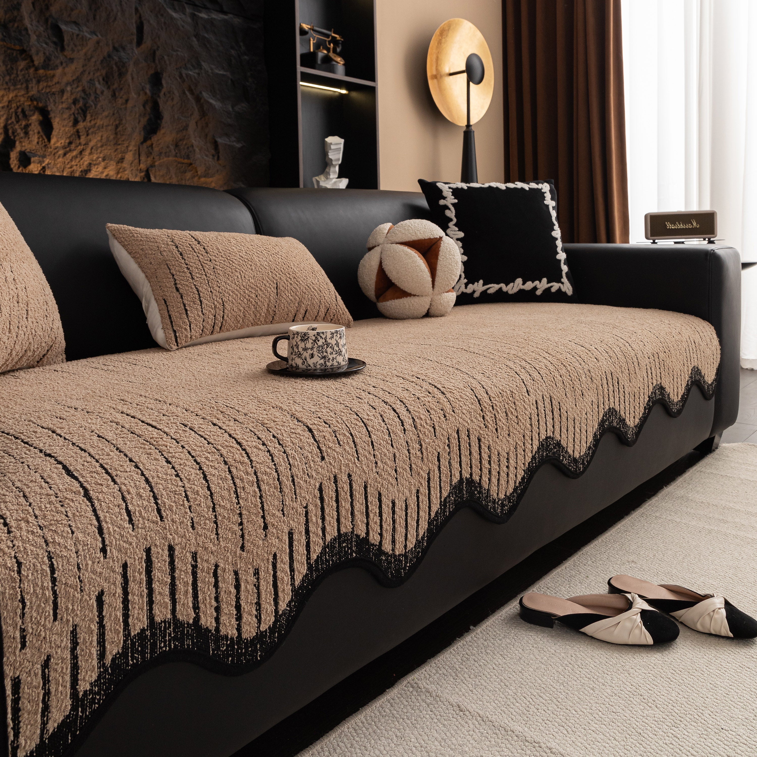 Textured Sofa Seat Cover with Wave Edge – Non-Slip, Washable Couch Throw Protector - Image 27