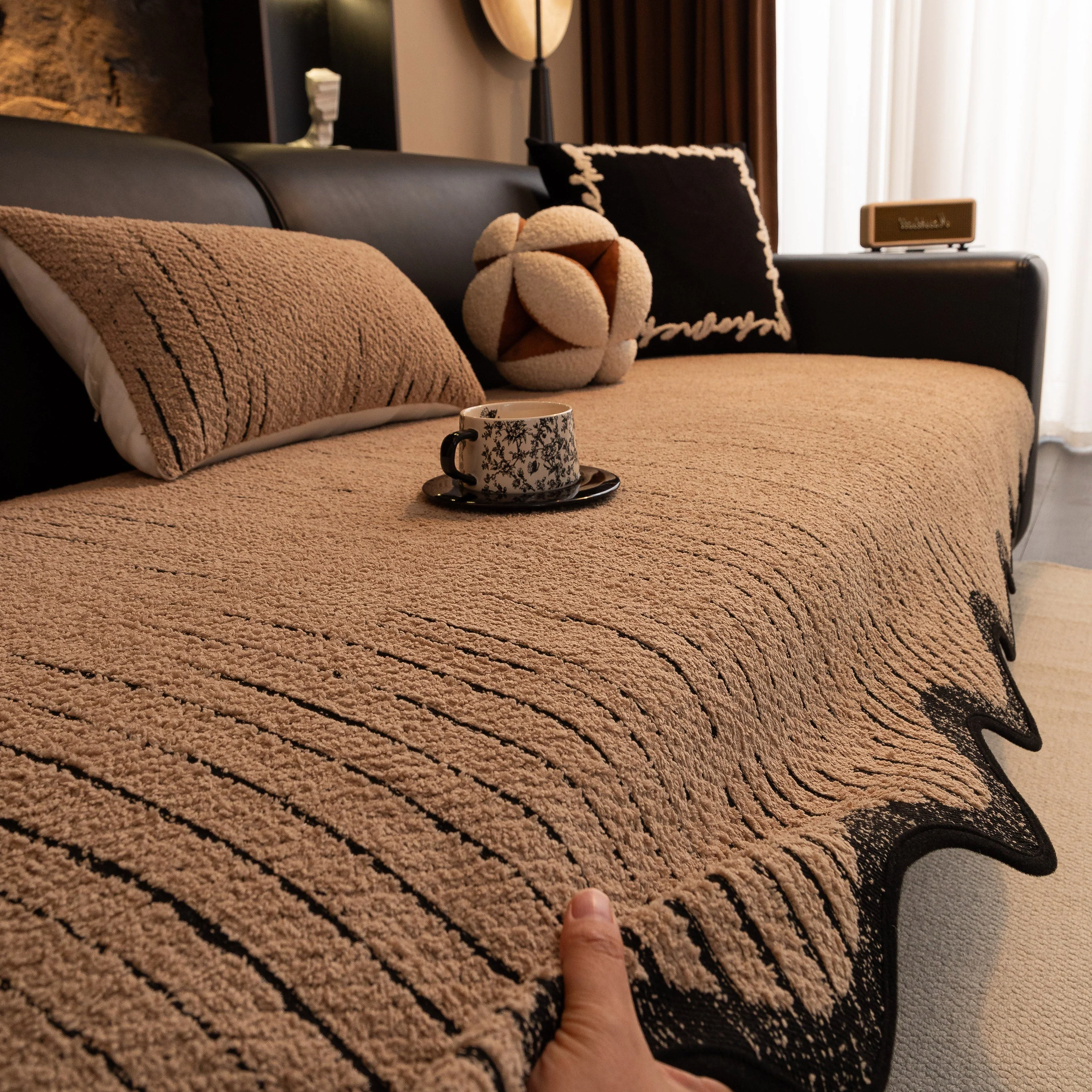 Textured Sofa Seat Cover with Wave Edge – Non-Slip, Washable Couch Throw Protector - Image 28