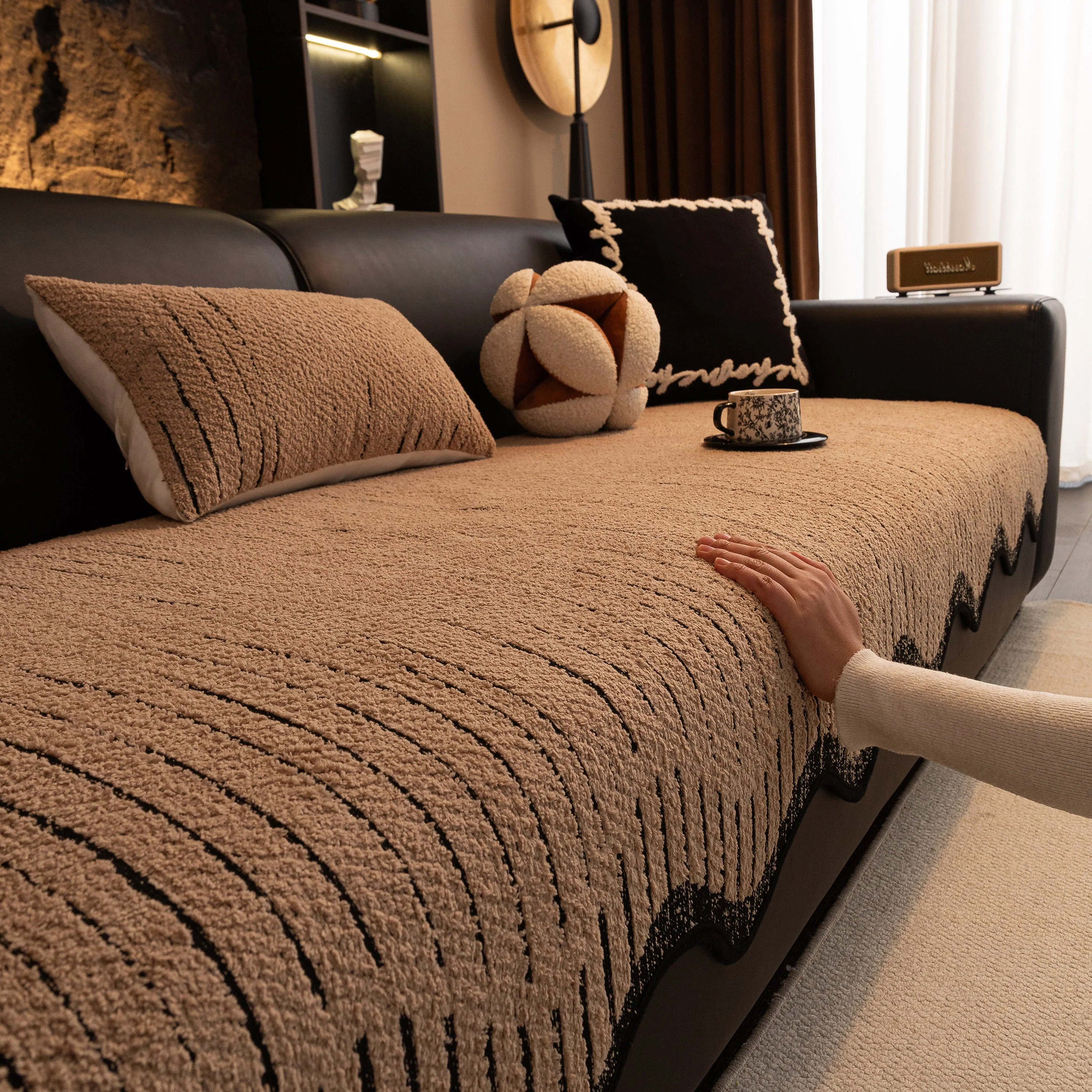 Textured Sofa Seat Cover with Wave Edge – Non-Slip, Washable Couch Throw Protector - Image 29