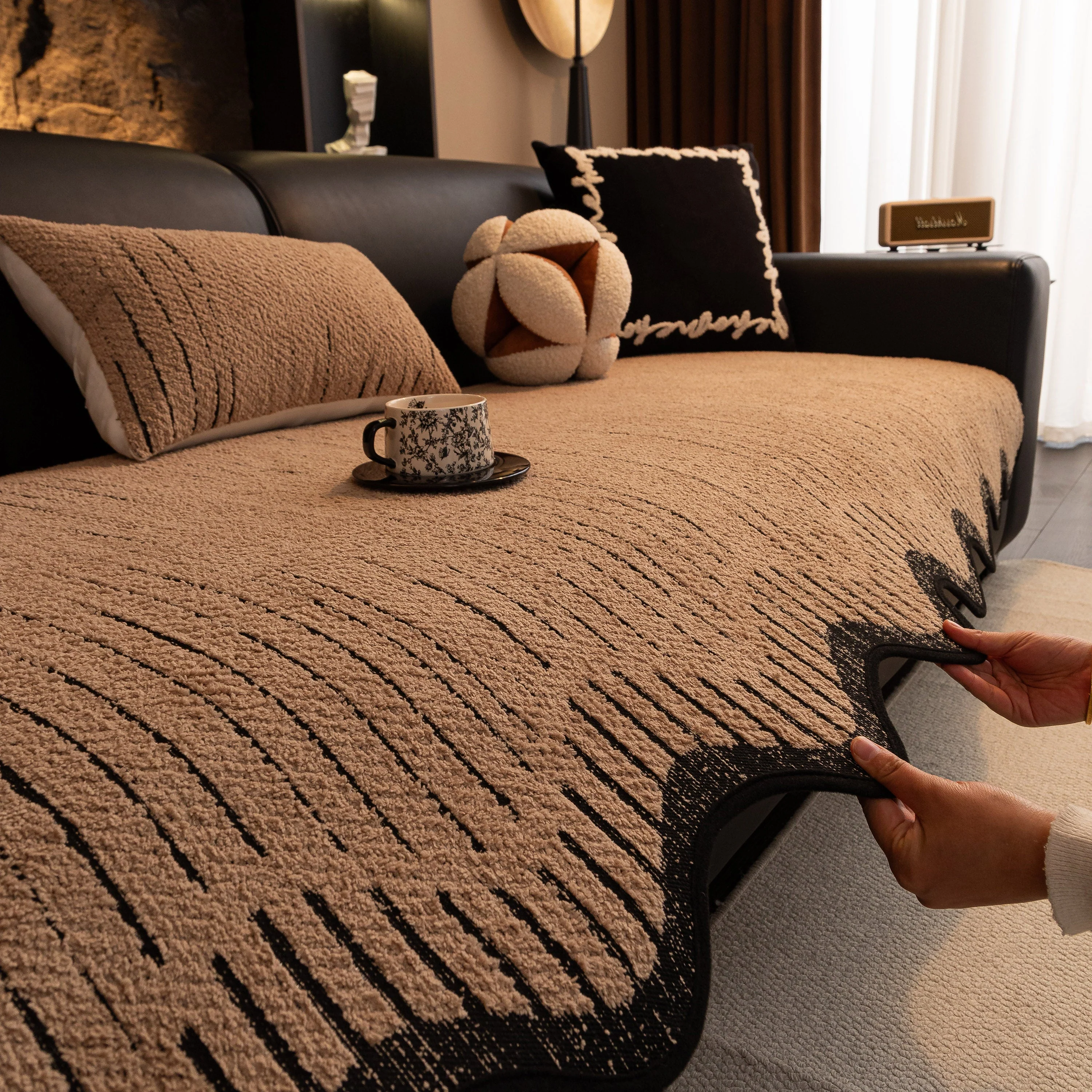 Textured Sofa Seat Cover with Wave Edge – Non-Slip, Washable Couch Throw Protector - Image 32