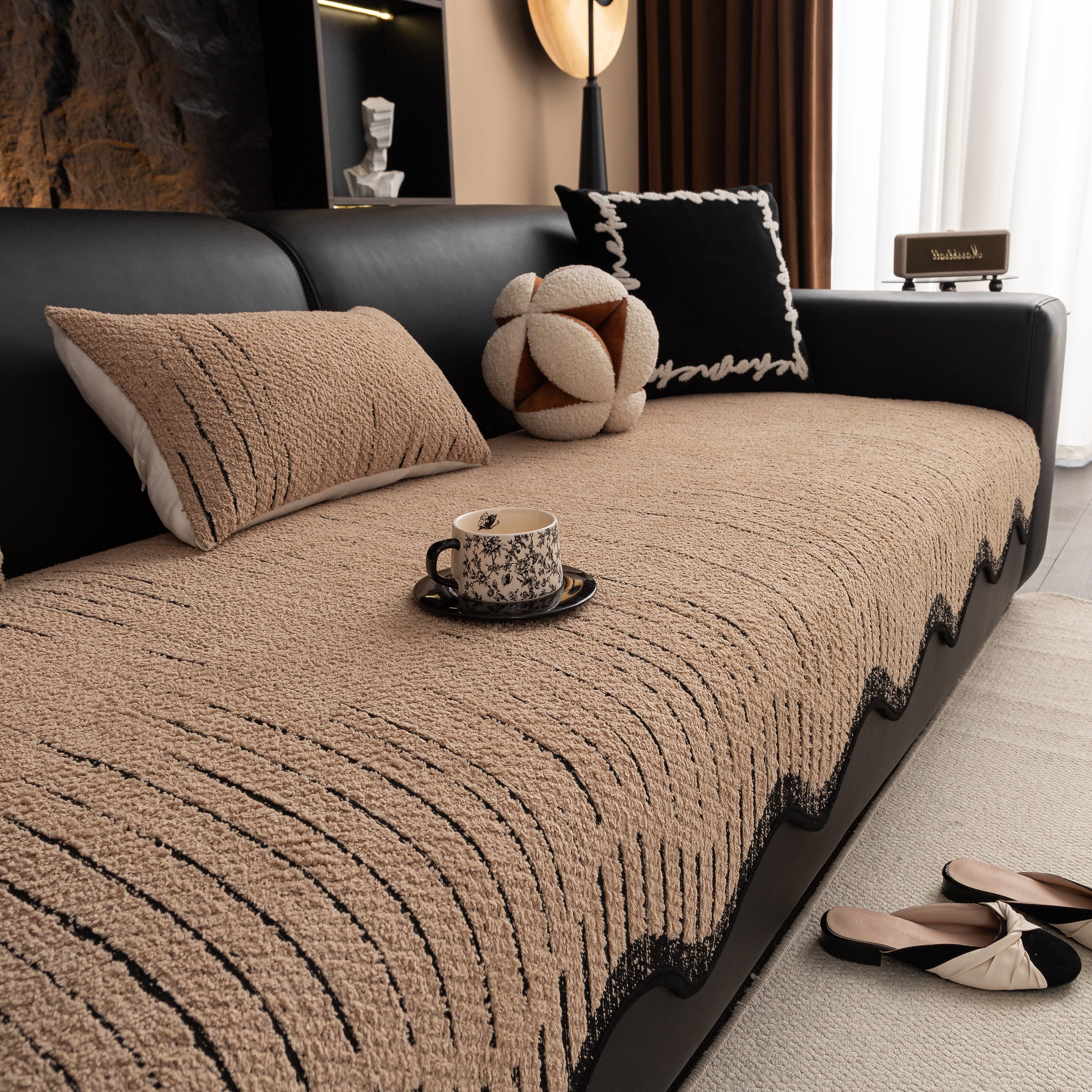 Textured Sofa Seat Cover with Wave Edge – Non-Slip, Washable Couch Throw Protector - Image 33