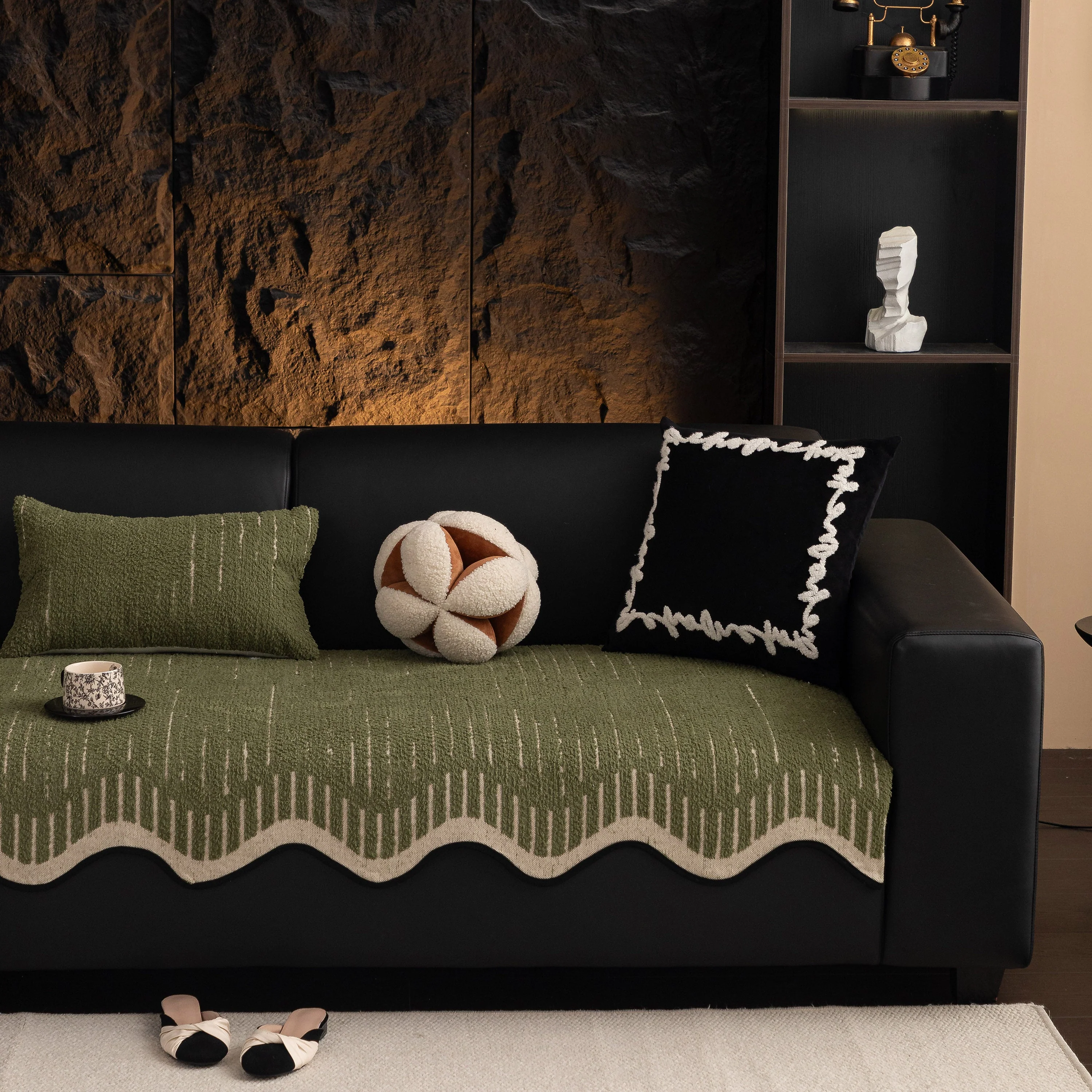 Textured Sofa Seat Cover with Wave Edge – Non-Slip, Washable Couch Throw Protector - Image 41