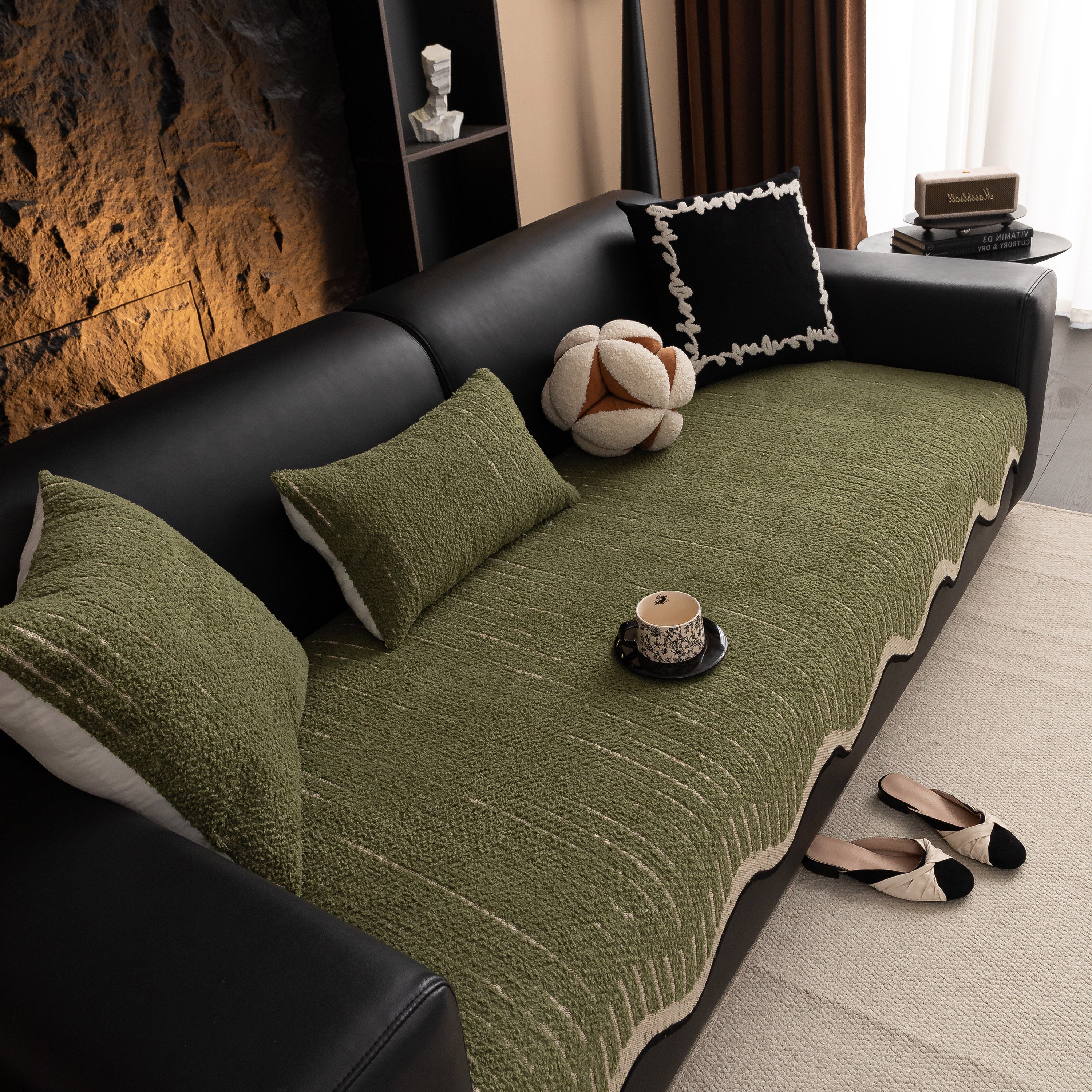 Textured Sofa Seat Cover with Wave Edge – Non-Slip, Washable Couch Throw Protector - Image 42