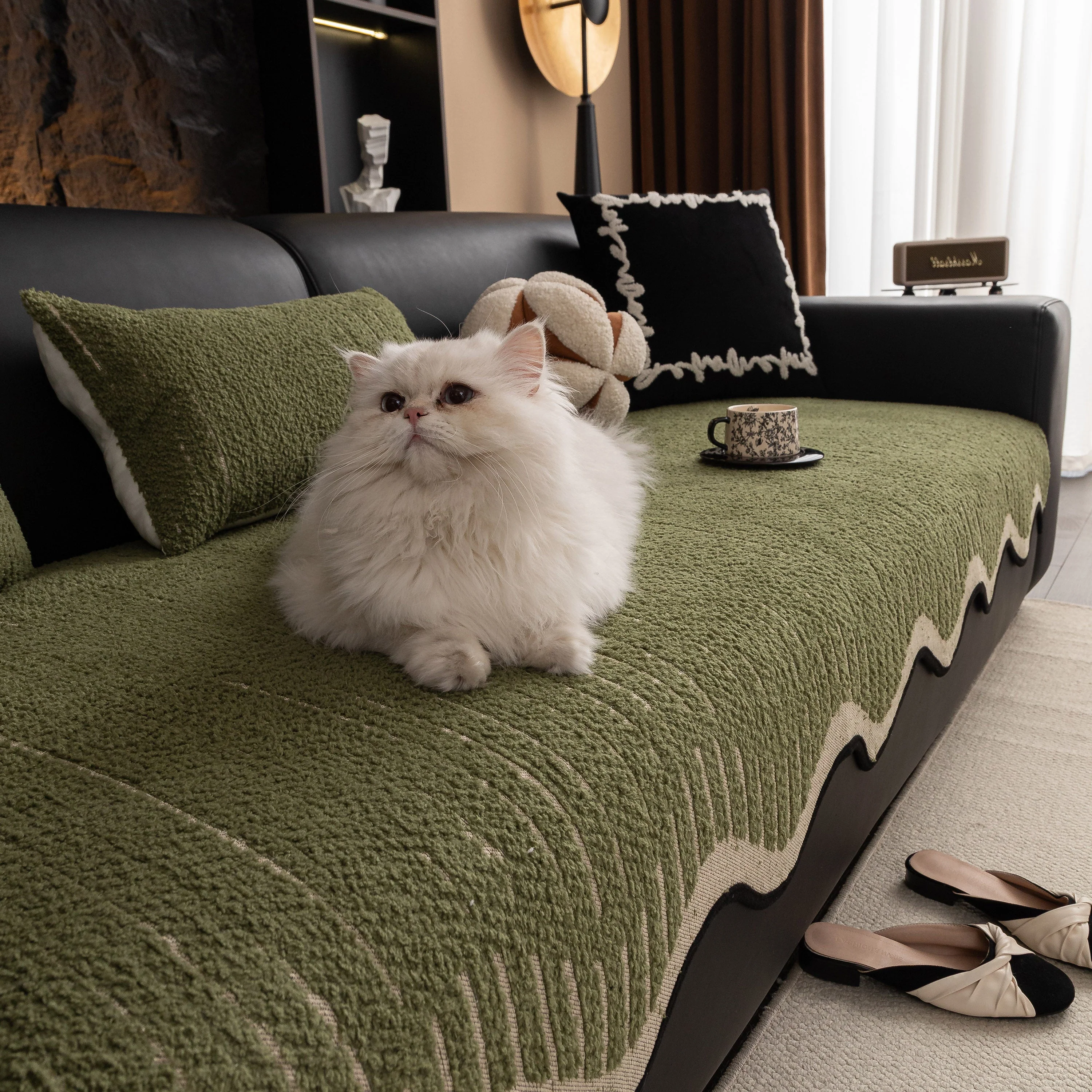 Textured Sofa Seat Cover with Wave Edge – Non-Slip, Washable Couch Throw Protector - Image 44