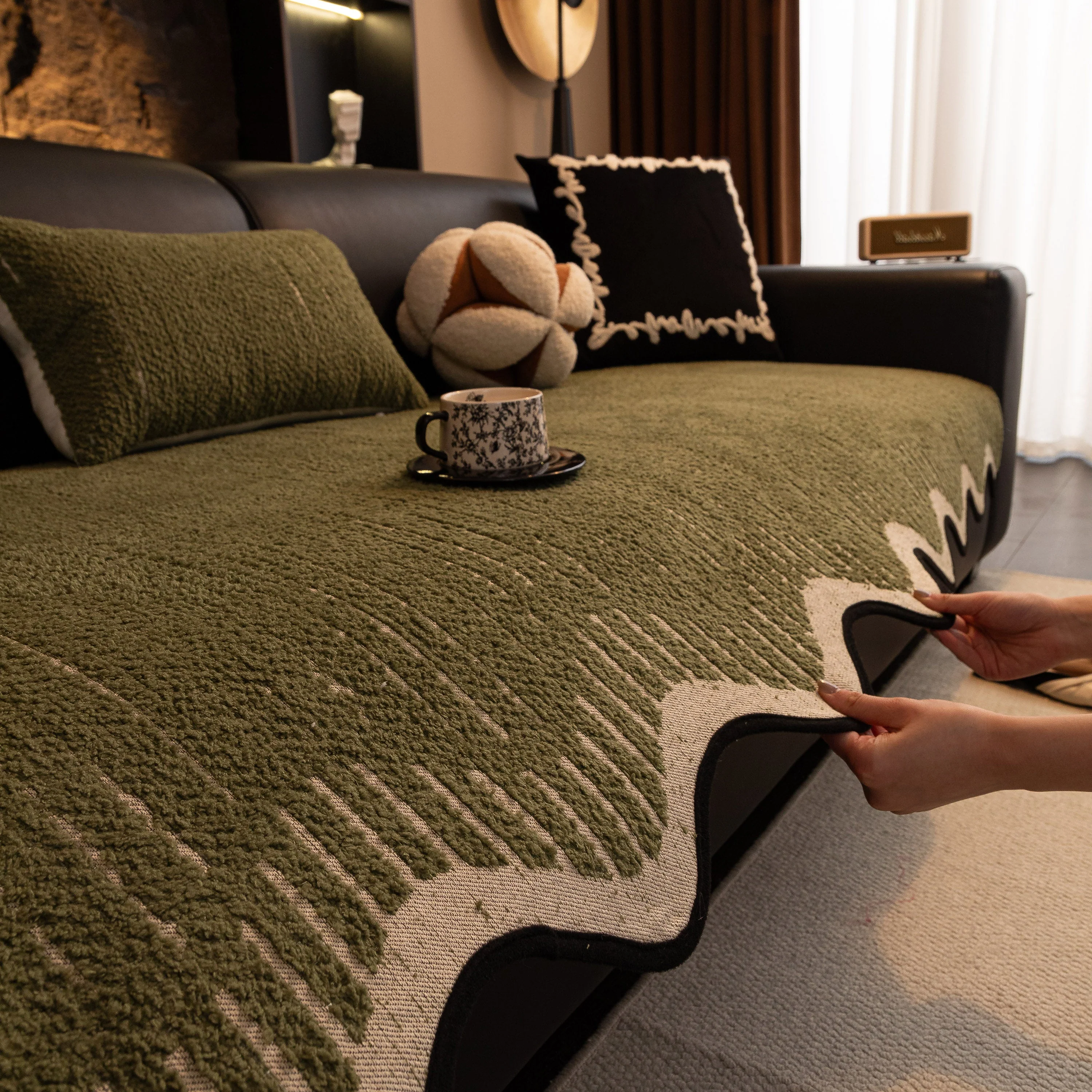 Textured Sofa Seat Cover with Wave Edge – Non-Slip, Washable Couch Throw Protector - Image 46