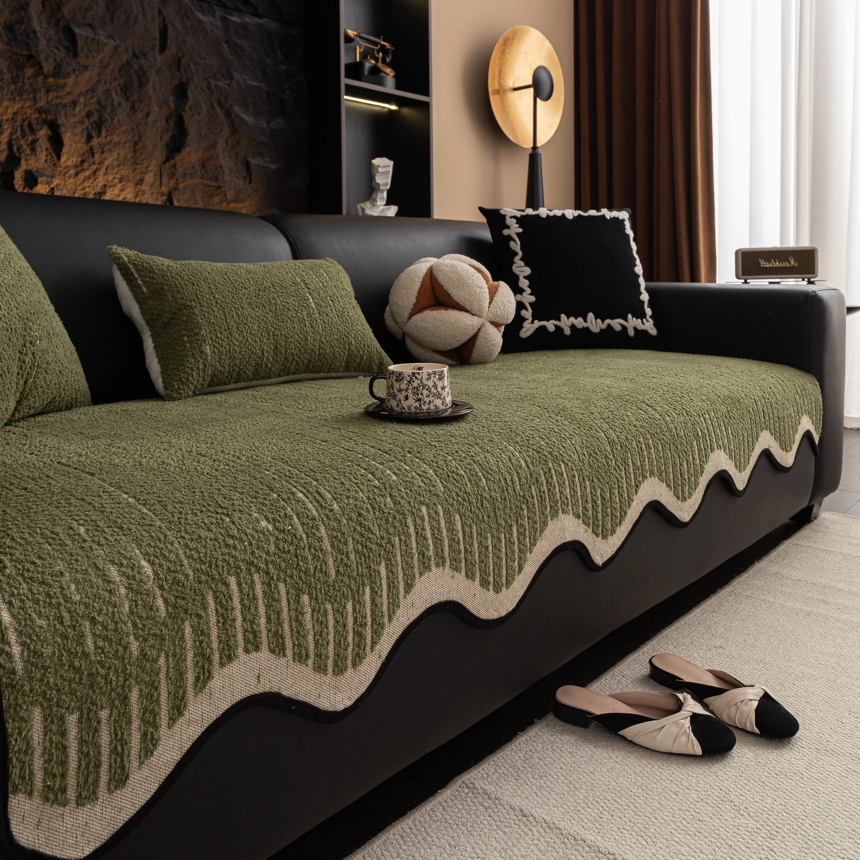 Textured Sofa Seat Cover with Wave Edge – Non-Slip, Washable Couch Throw Protector - Image 48