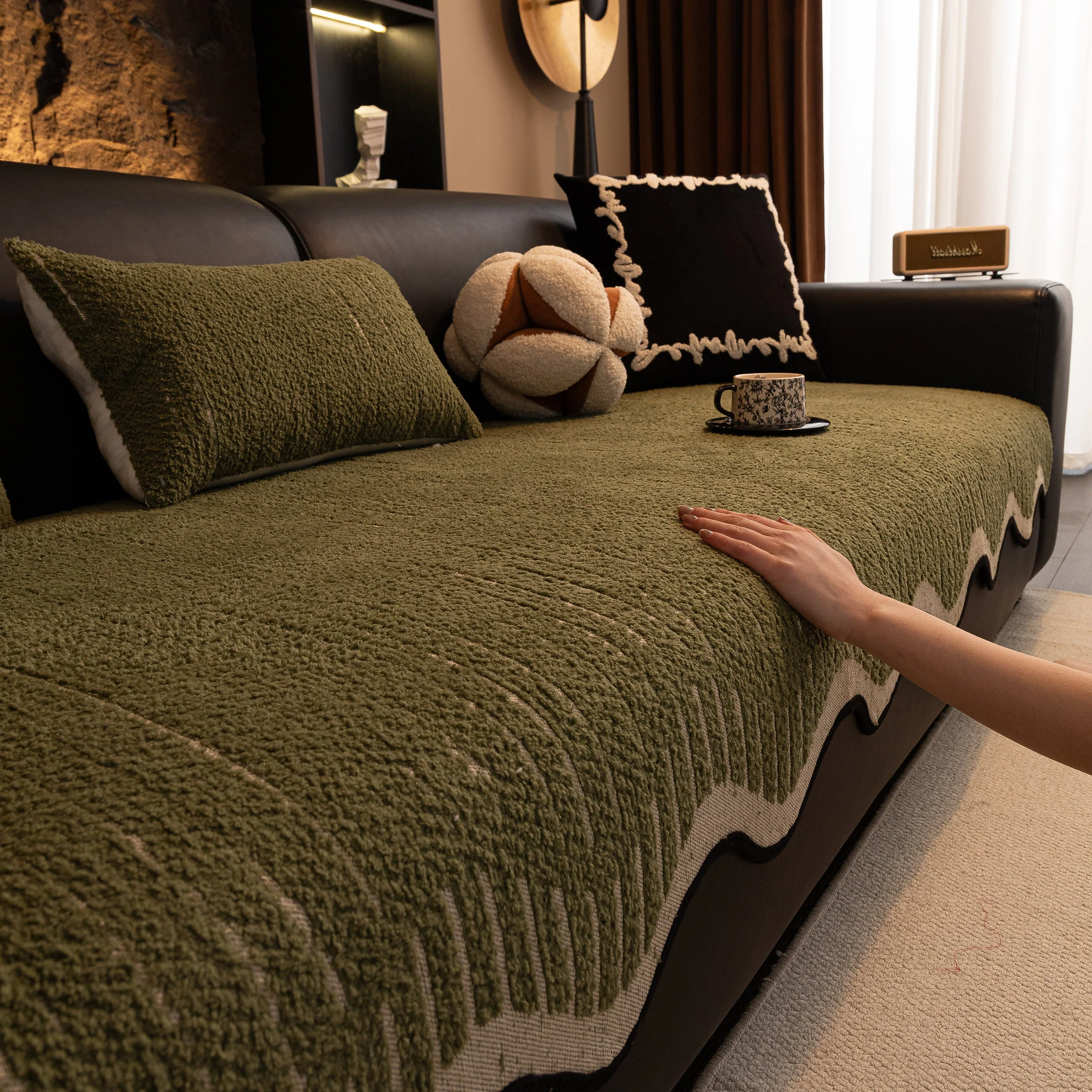 Textured Sofa Seat Cover with Wave Edge – Non-Slip, Washable Couch Throw Protector - Image 52
