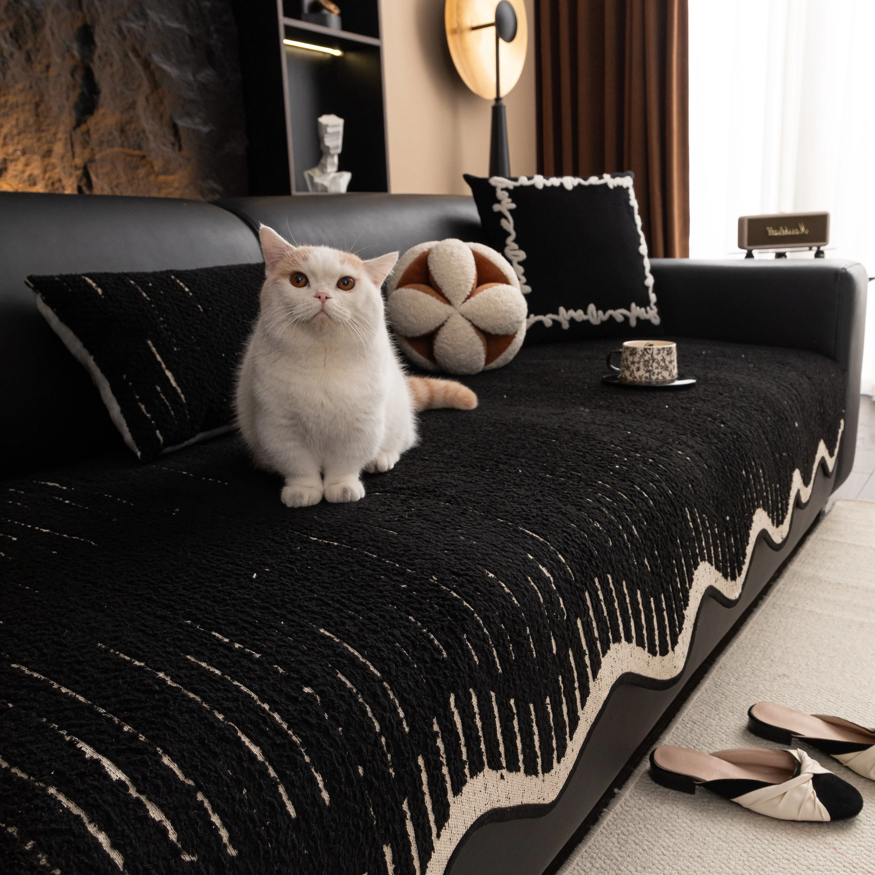 Textured Sofa Seat Cover with Wave Edge – Non-Slip, Washable Couch Throw Protector - Image 56