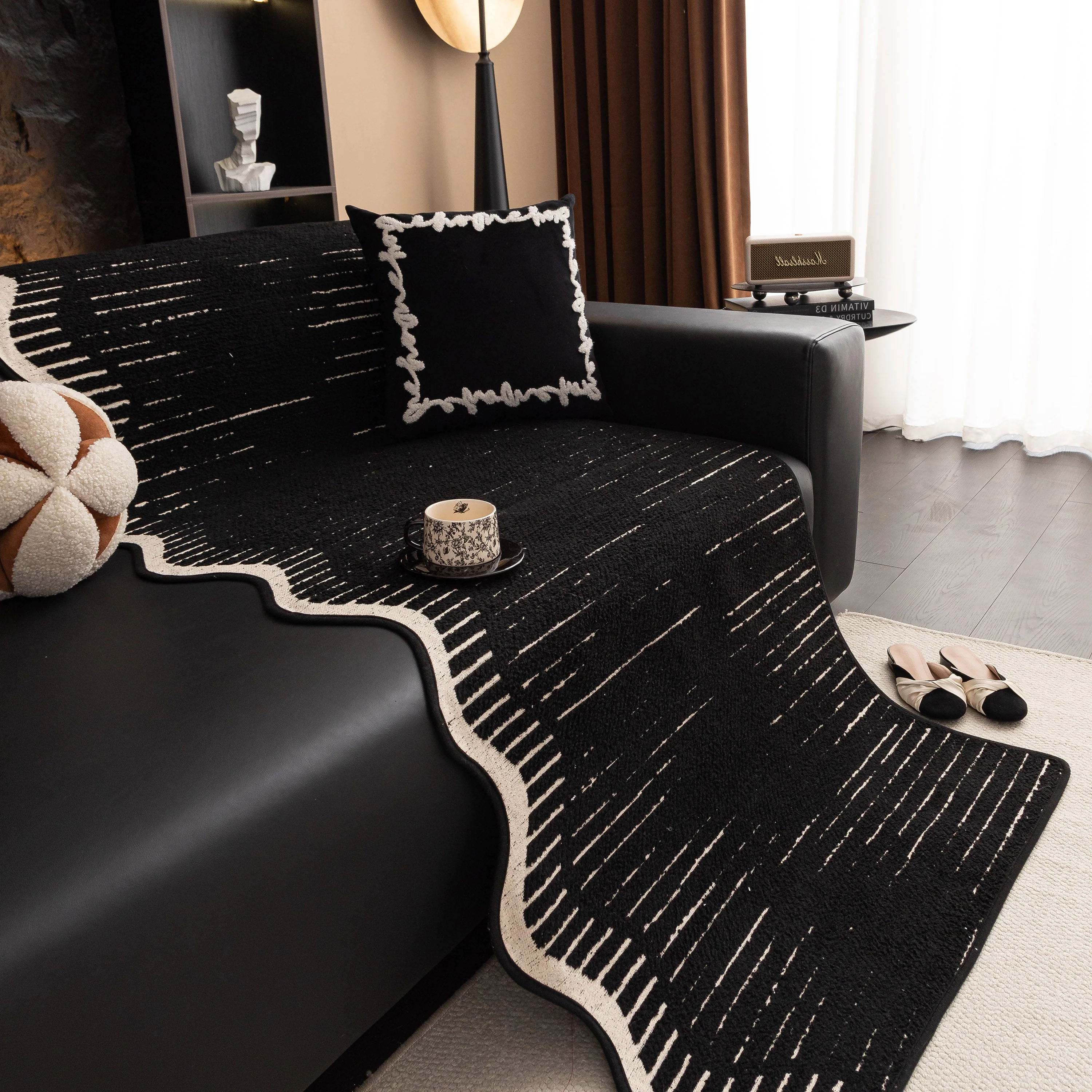 Textured Sofa Seat Cover with Wave Edge – Non-Slip, Washable Couch Throw Protector - Image 58
