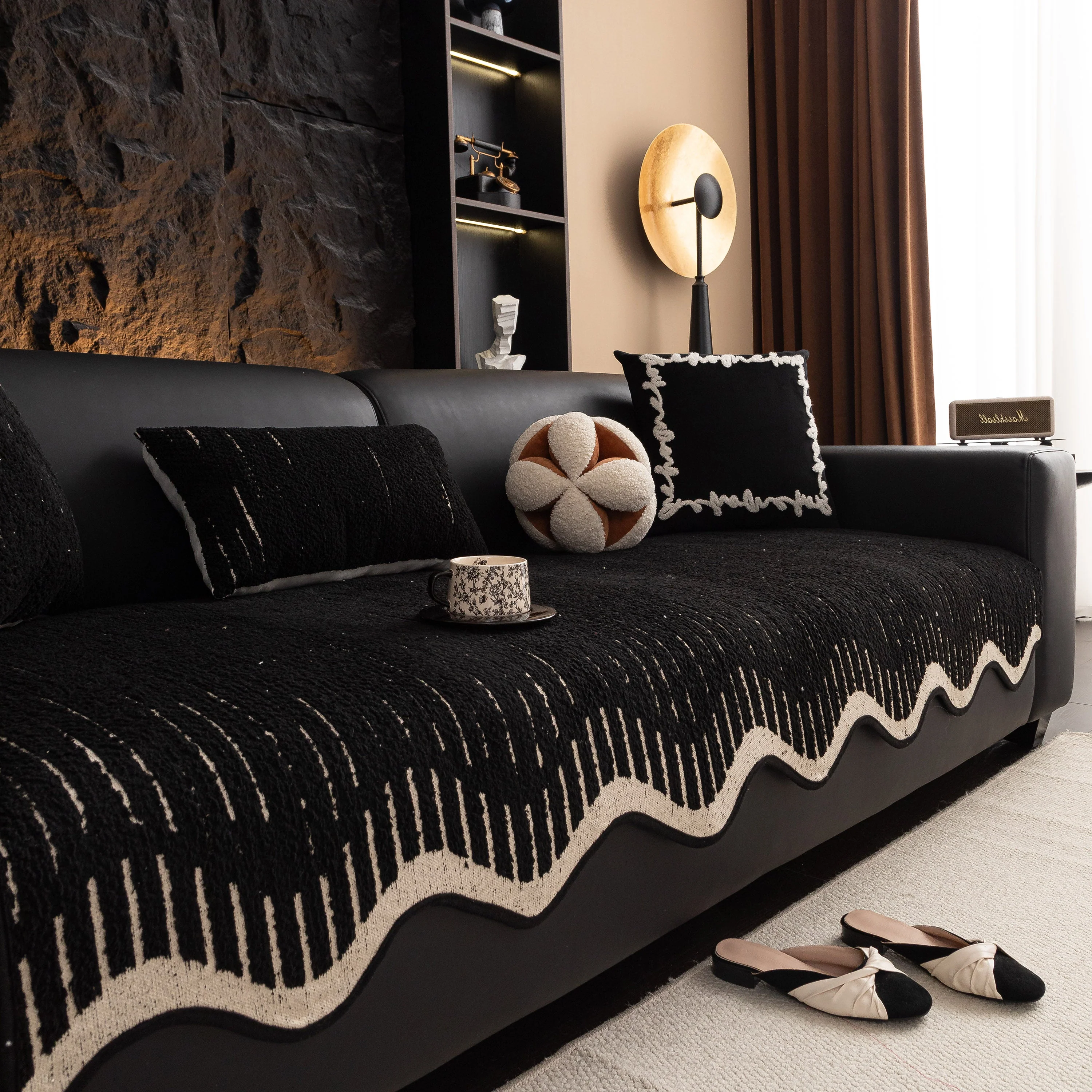 Textured Sofa Seat Cover with Wave Edge – Non-Slip, Washable Couch Throw Protector - Image 59