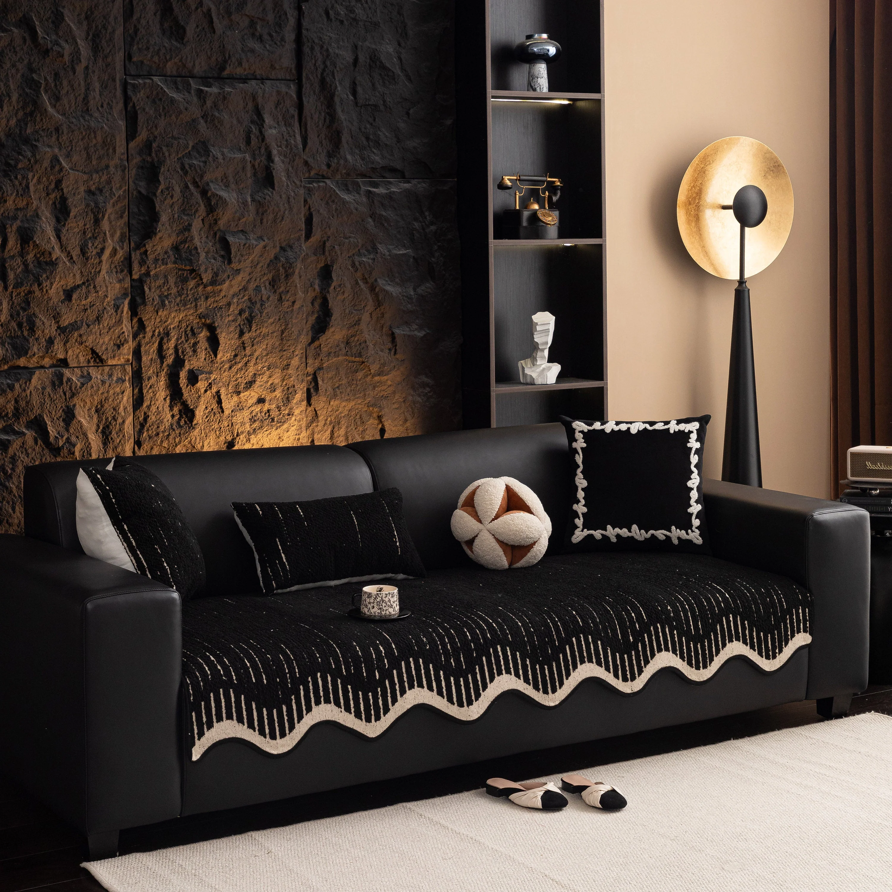 Textured Sofa Seat Cover with Wave Edge – Non-Slip, Washable Couch Throw Protector - Image 60