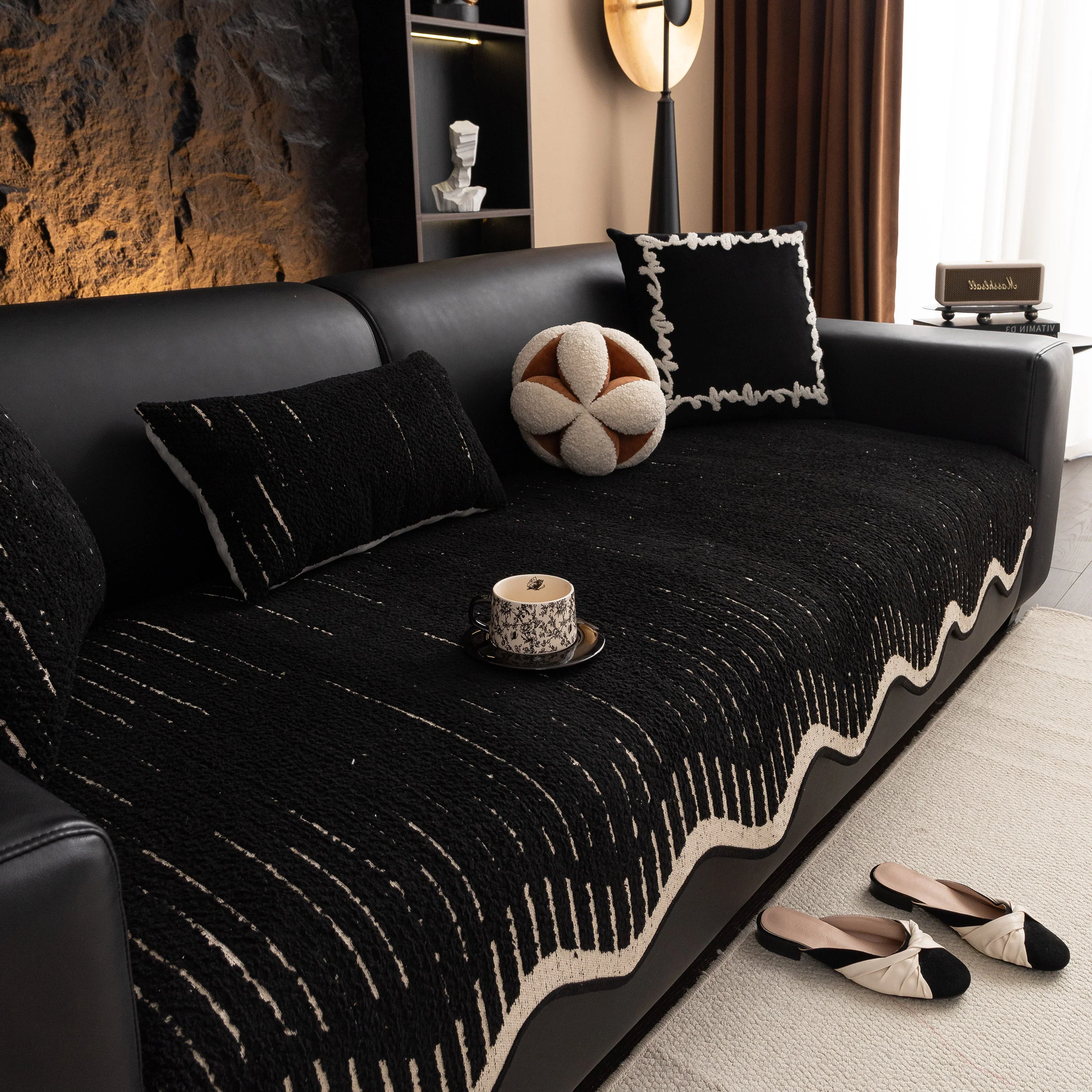 Textured Sofa Seat Cover with Wave Edge – Non-Slip, Washable Couch Throw Protector - Image 61