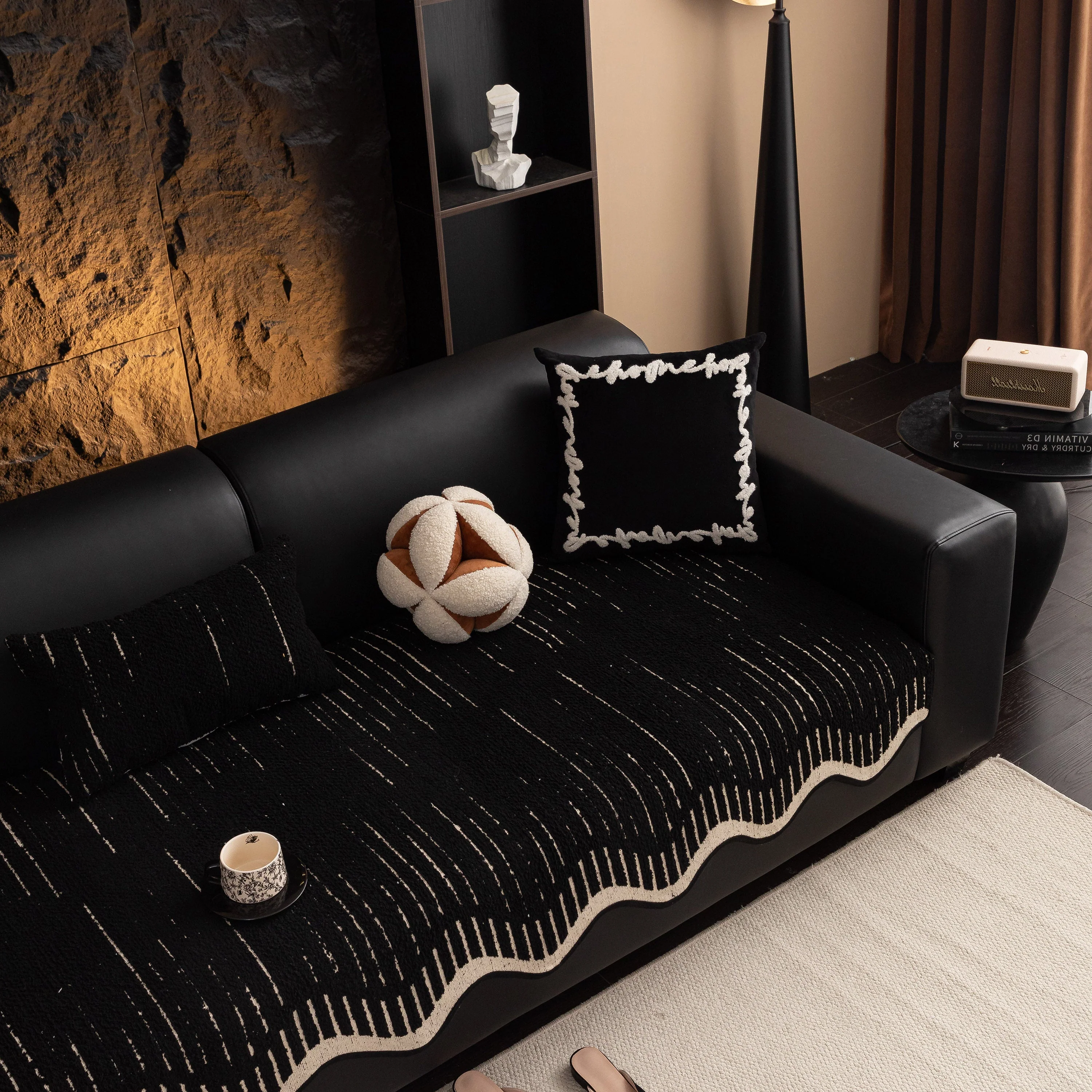 Textured Sofa Seat Cover with Wave Edge – Non-Slip, Washable Couch Throw Protector - Image 62