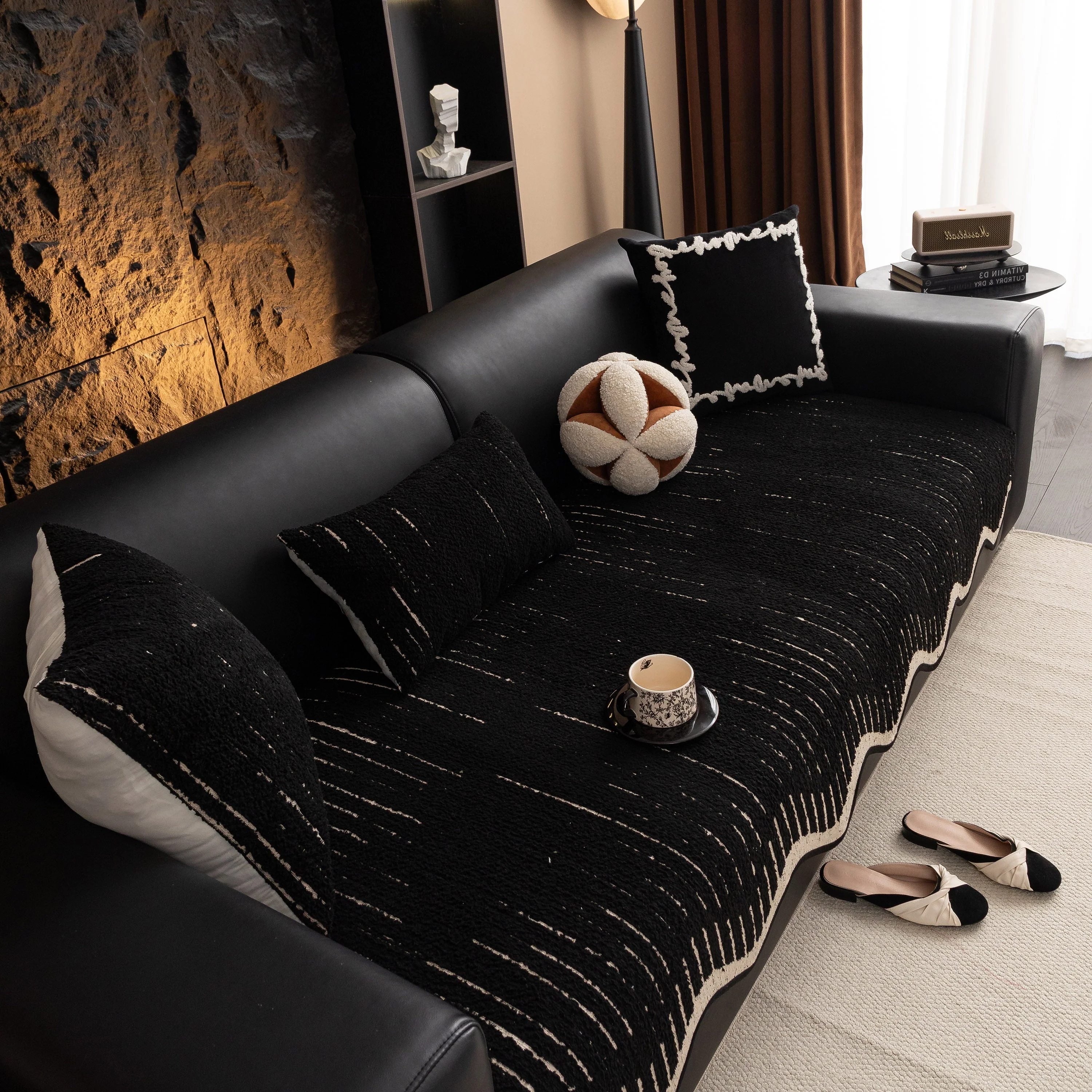 Textured Sofa Seat Cover with Wave Edge – Non-Slip, Washable Couch Throw Protector - Image 63