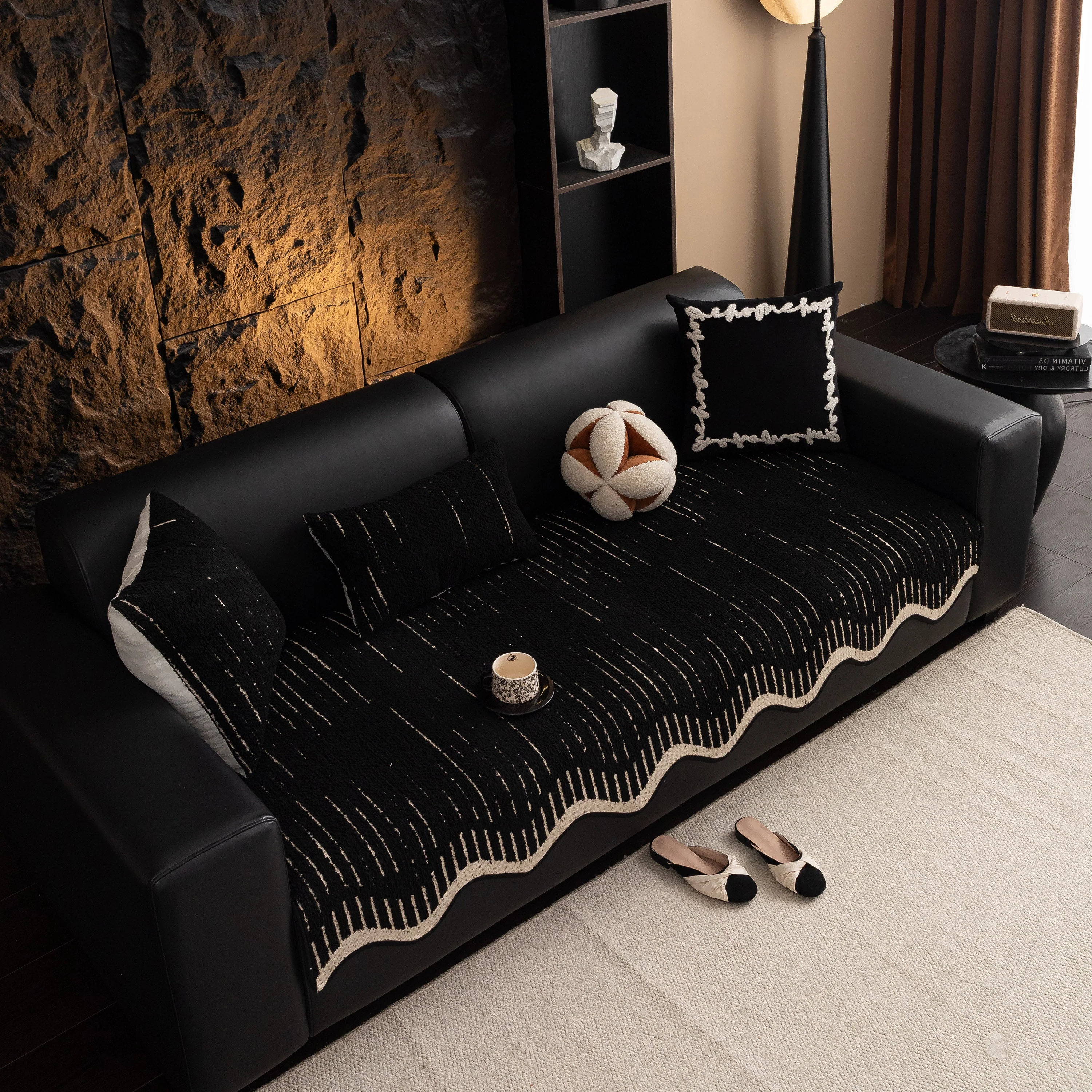 Textured Sofa Seat Cover with Wave Edge – Non-Slip, Washable Couch Throw Protector - Image 64