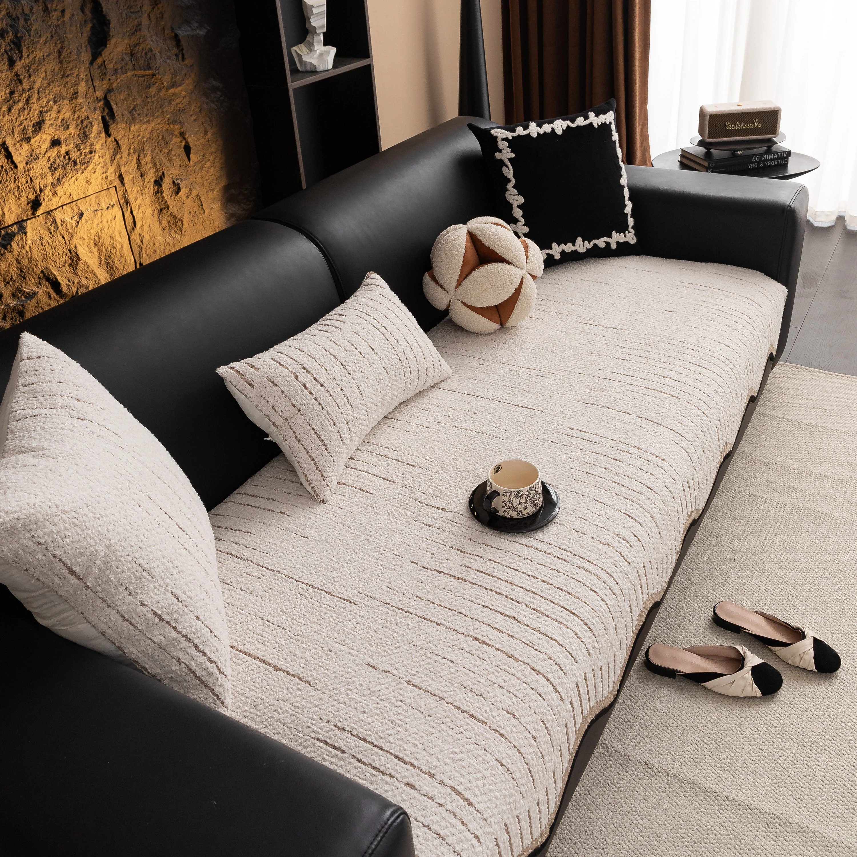 Textured Sofa Seat Cover with Wave Edge – Non-Slip, Washable Couch Throw Protector - Image 9